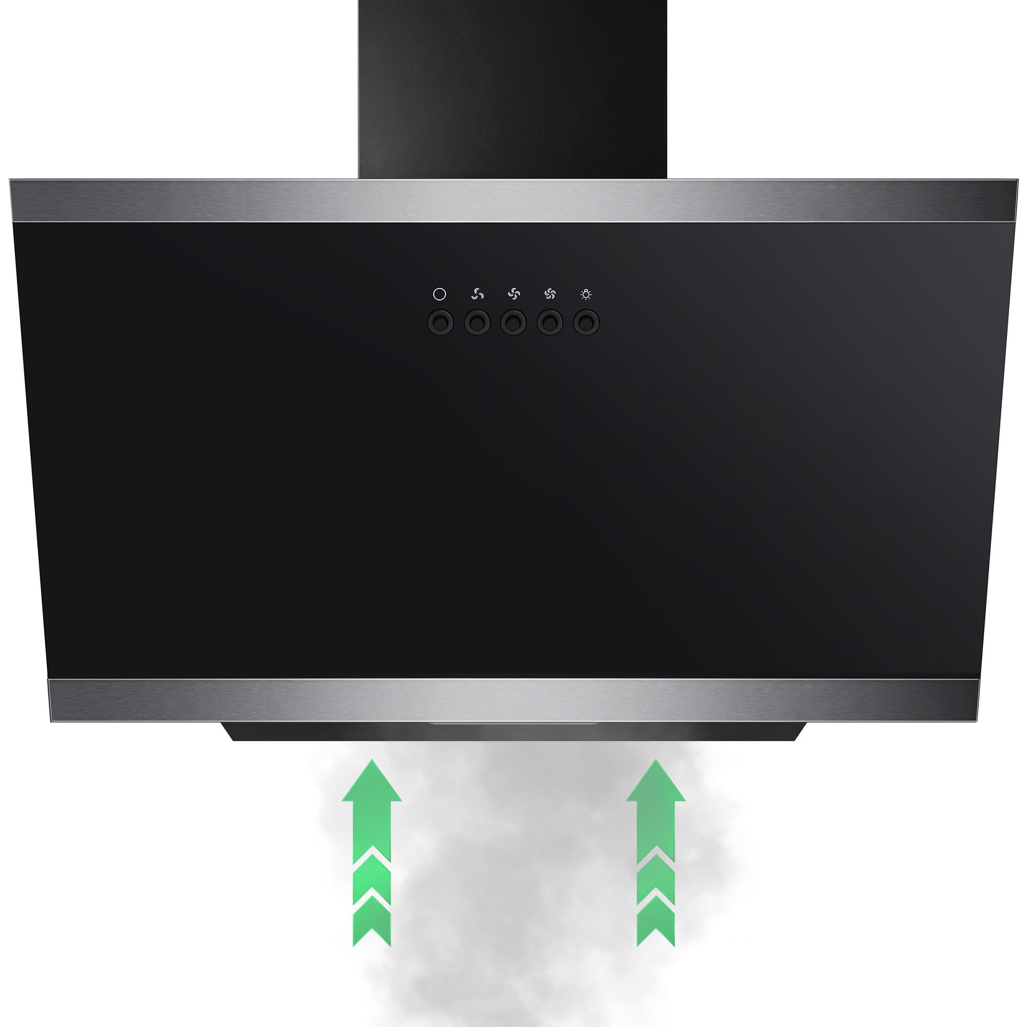 YUNA Kopffreihaube Dunstabzugshaube DULCIA Schräghaube Wandhaube Glasfront 3 Stufen Dunstabzugshaube DULCIA Schräghaube Wandhaube Glasfront 3 Stufen, 60cm breit, LED-Beleuchtung, Abluft & Umluft, schwarz