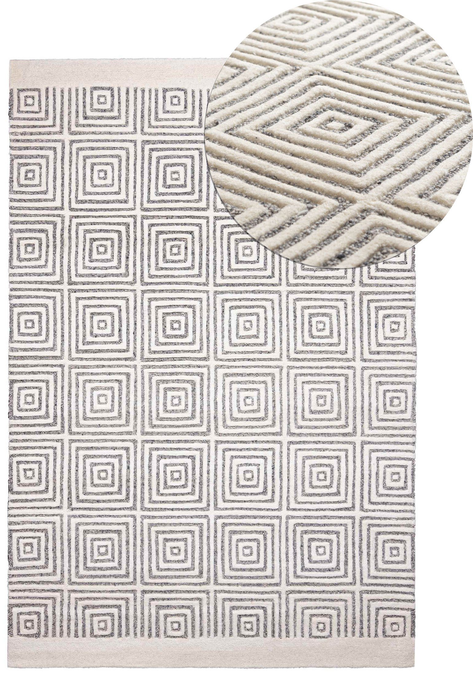 Wollteppich cm Wolle, x 150 Handwebteppich Designteppich Naturprodukt 80 Japandi, Mazovia,