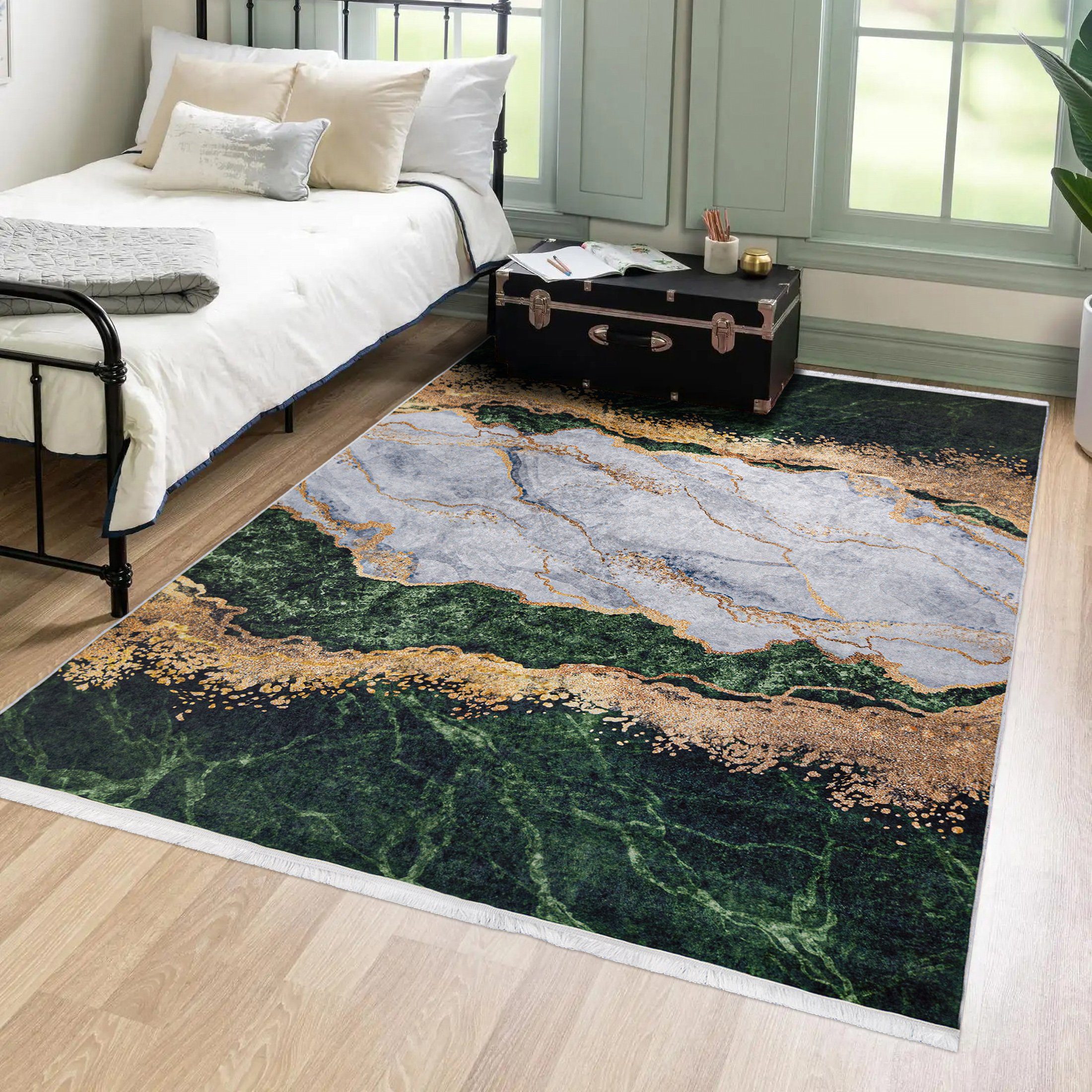 Mazovia Designteppich Modern Teppich für Wohnzimmer, Schlafzimmer, Esszimmer, 80 x 150 cm, Kurflor, Waschbar in Waschmaschine, Höhe 5 mm, Rutschfest