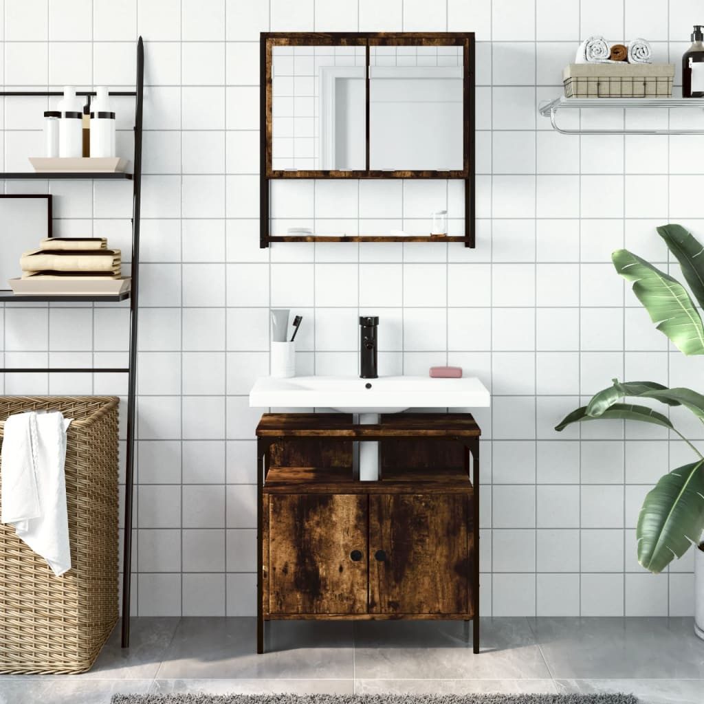 vidaXL Badezimmer-Set 2-tlg. Badmöbel-Set Räuchereiche Holzwerkstoff, günstig online kaufen