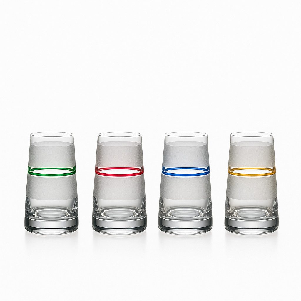 Crystalex Tischvase Vase Stripes Set 4 Stk. 80 mm in vier Farben (Set, 4 St., 4 x Vase), Kristallglas, in vier Farben, matt, 4 kleine Vasen