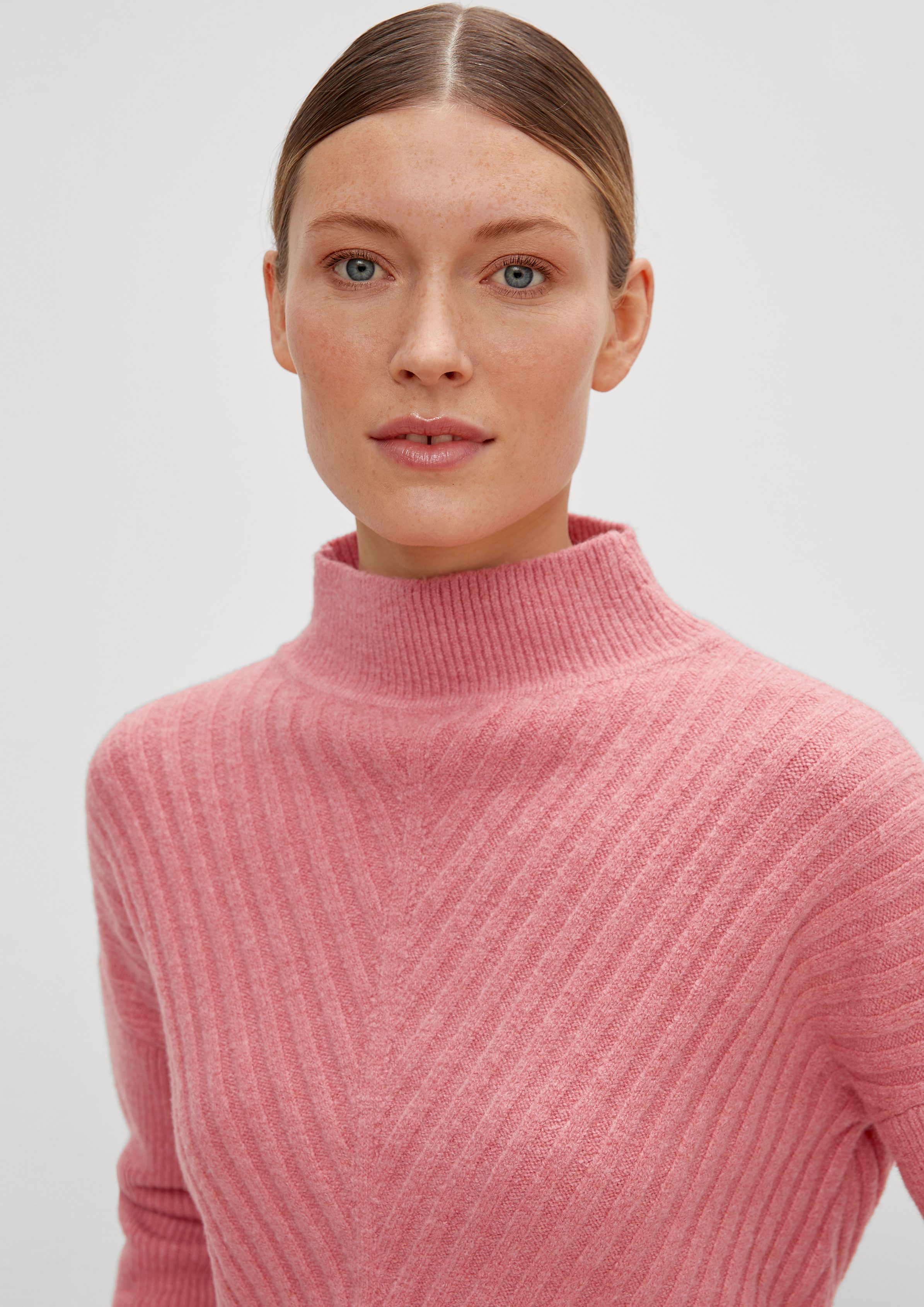 Langarmshirt Wolle aus Comma Strickpullover Baumwollmix rosa mit