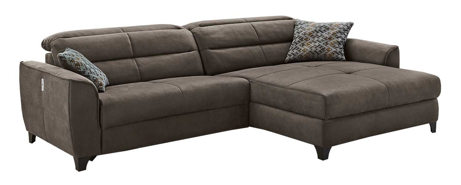 Sofa DOUBLE ONE, B 288 cm x T 187 cm, Braun, Mikrofaserbezug, elektrische Relaxfunktion, mit USB-Ladeanschluss
