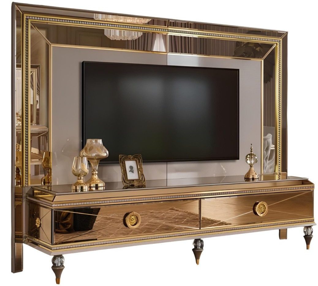 TV-Wand Fernsehstand RTV Lowboard Wohnwand Sideboard Gold Holz Modernes Design