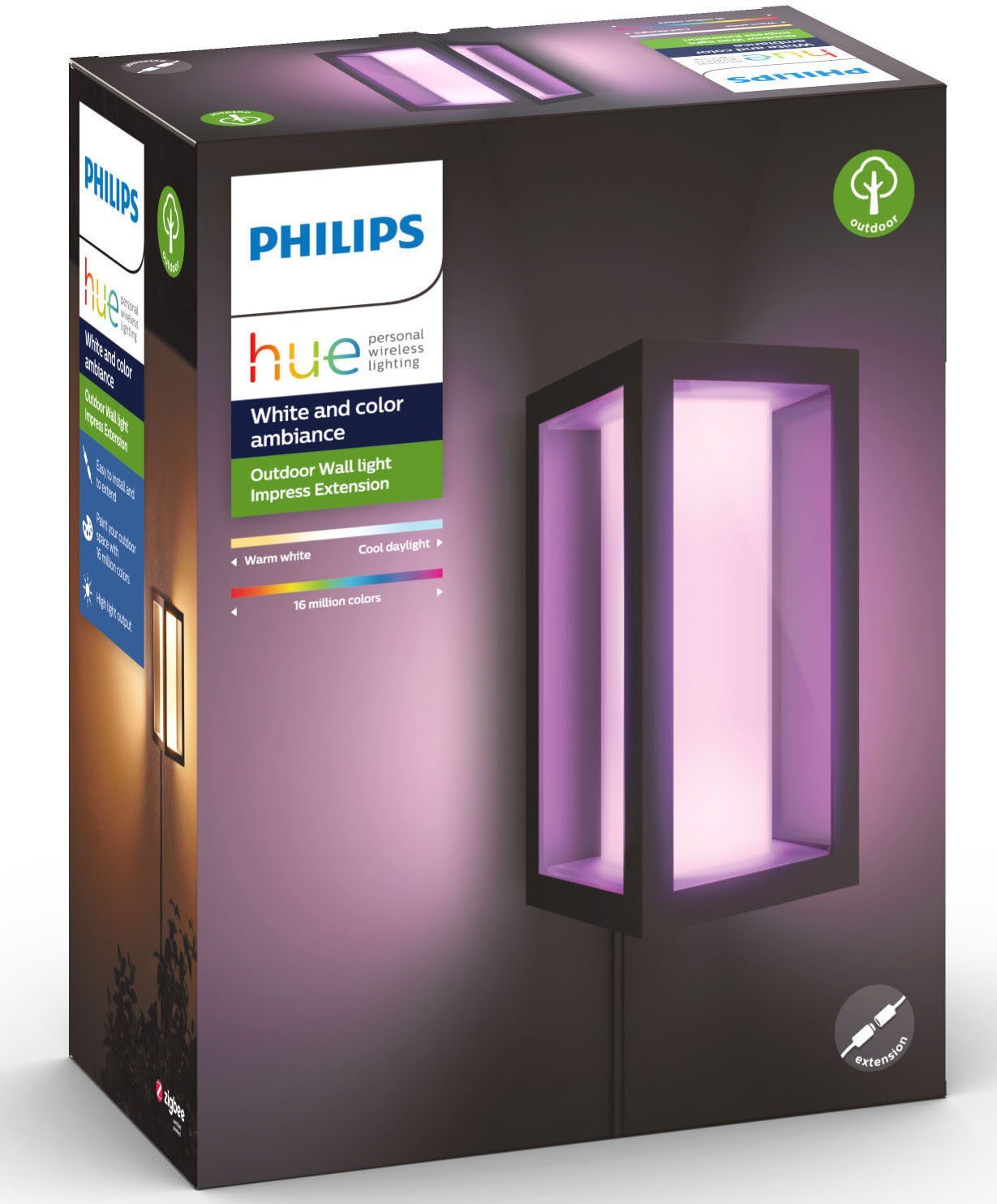 Philips Hue LED Außen-Wandleuchte Impress, Dimmfunktion, Farbsteuerung, Smart Home, Timerfunktion, LED fest integriert, Farbwechsler, inkl. Verlängerungskabel und Verbindungselement