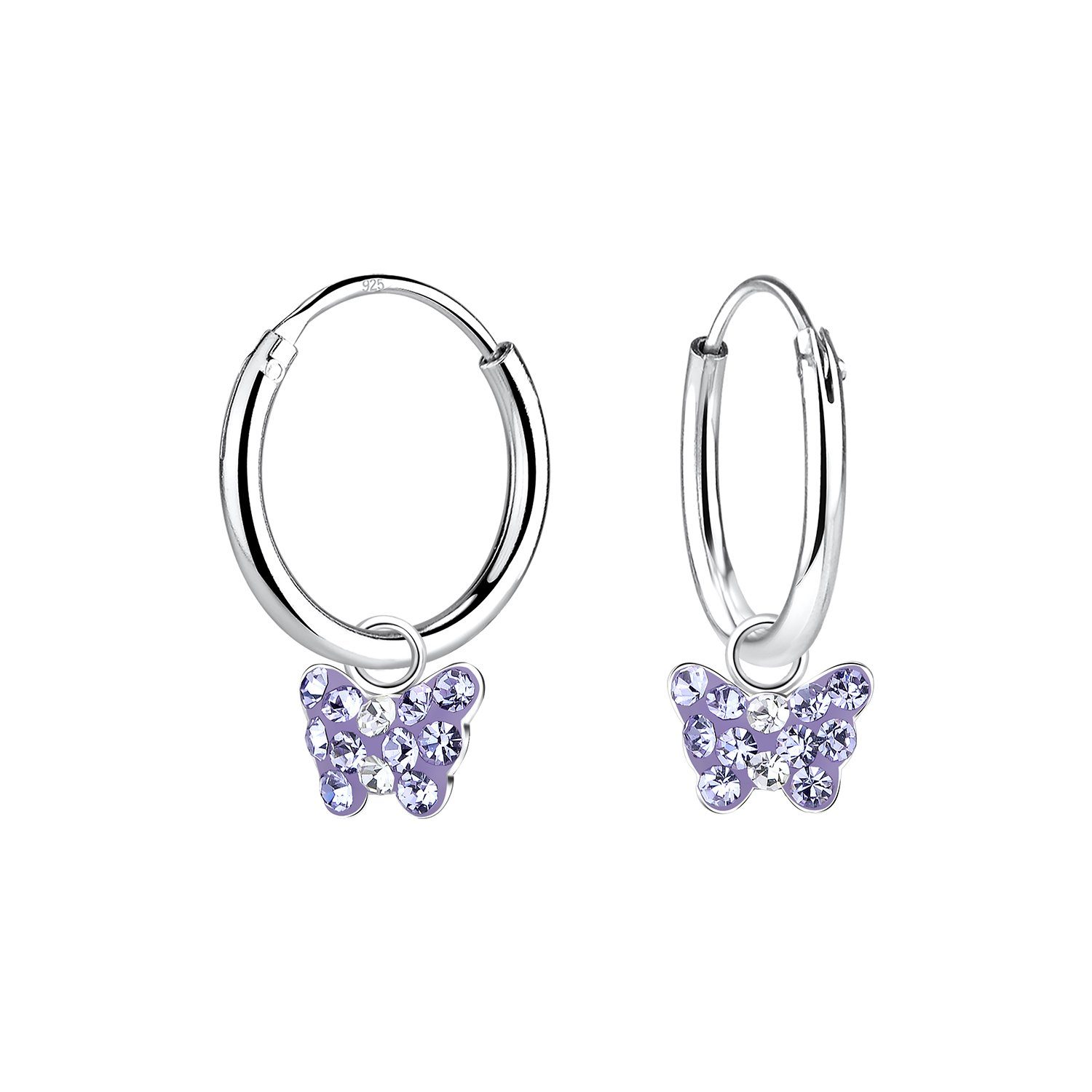 ALEXANDER YORK Paar Creolen Charm-Ohrringe SCHMETTERLING mit Kristallen lila, 2-tlg., 925 Sterling Silber