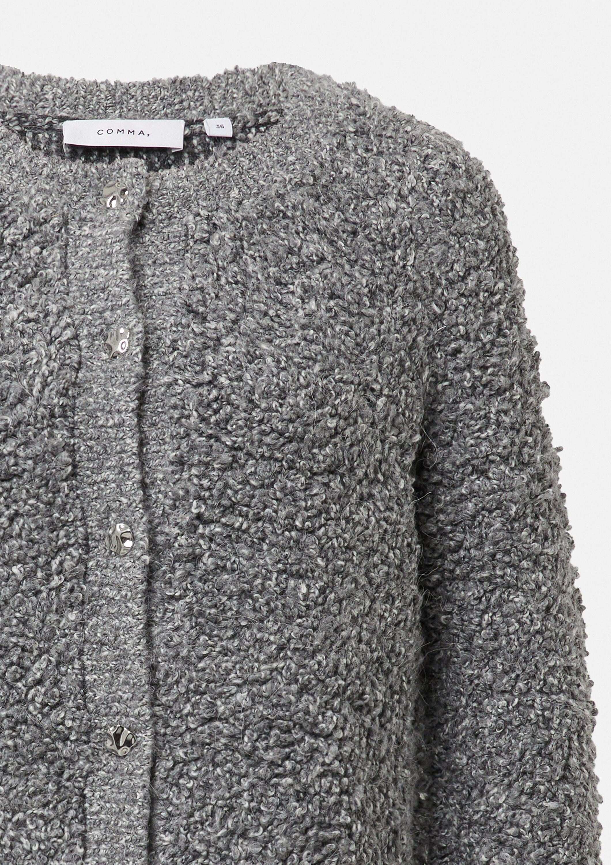 comma Cardigan Strickjacke Strickcardigan aus Bouclégarn mit Zierknöpfen