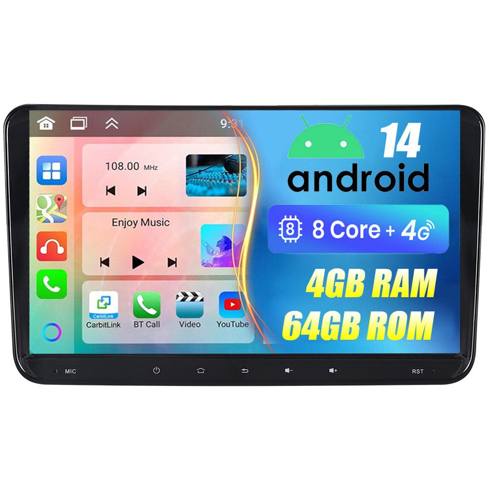 A-Sure 8-Core Android 14 Autoradio Carplay BT Für VW Touran Tiguan Caddy Polo Autoradio (RDS, FM, AM, 25 W, 1080P IPS Screen/8-Core CPU)