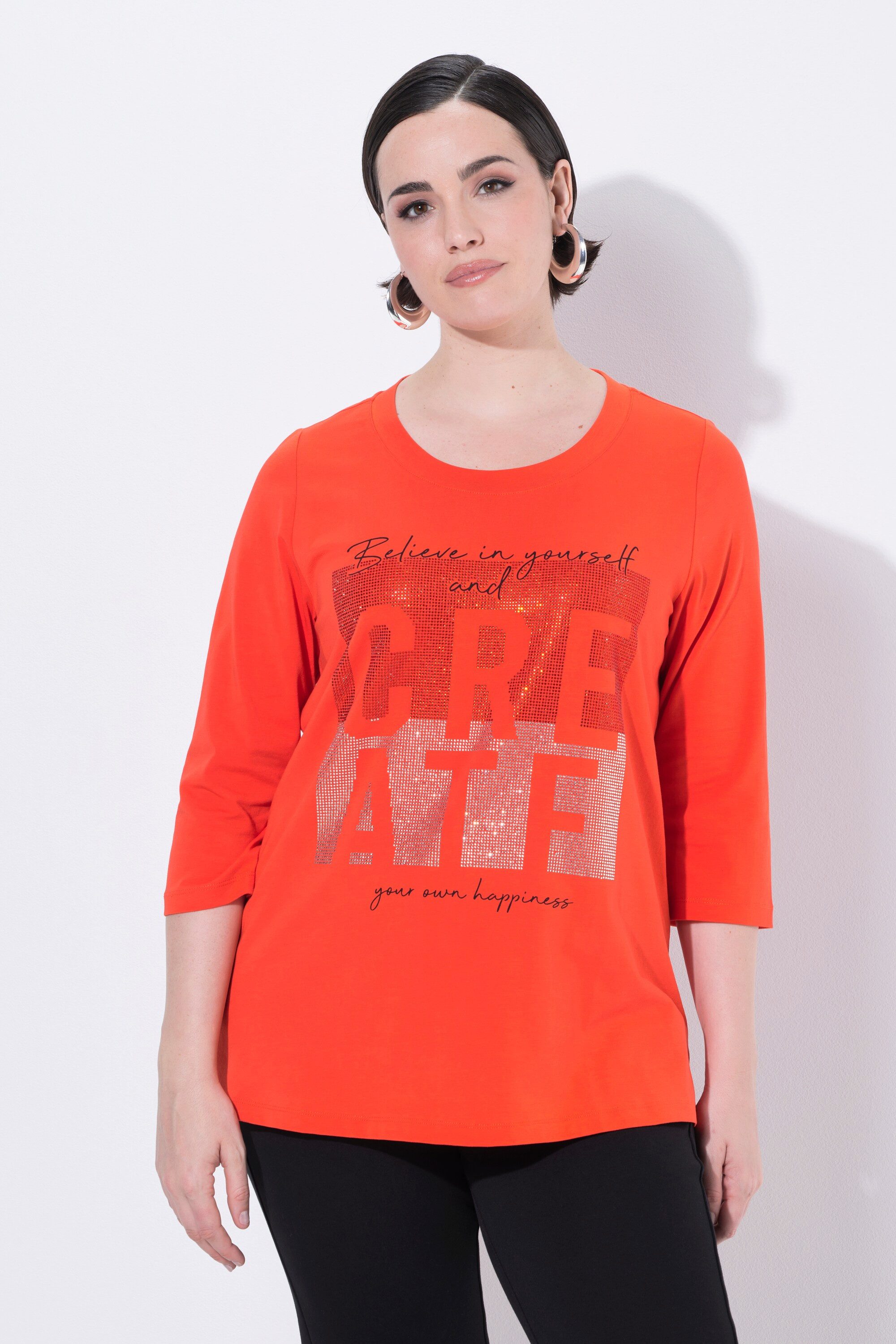T-Shirt T-Shirt Schriftmotiv Rundhals Stehkragen 3/4-Arm
