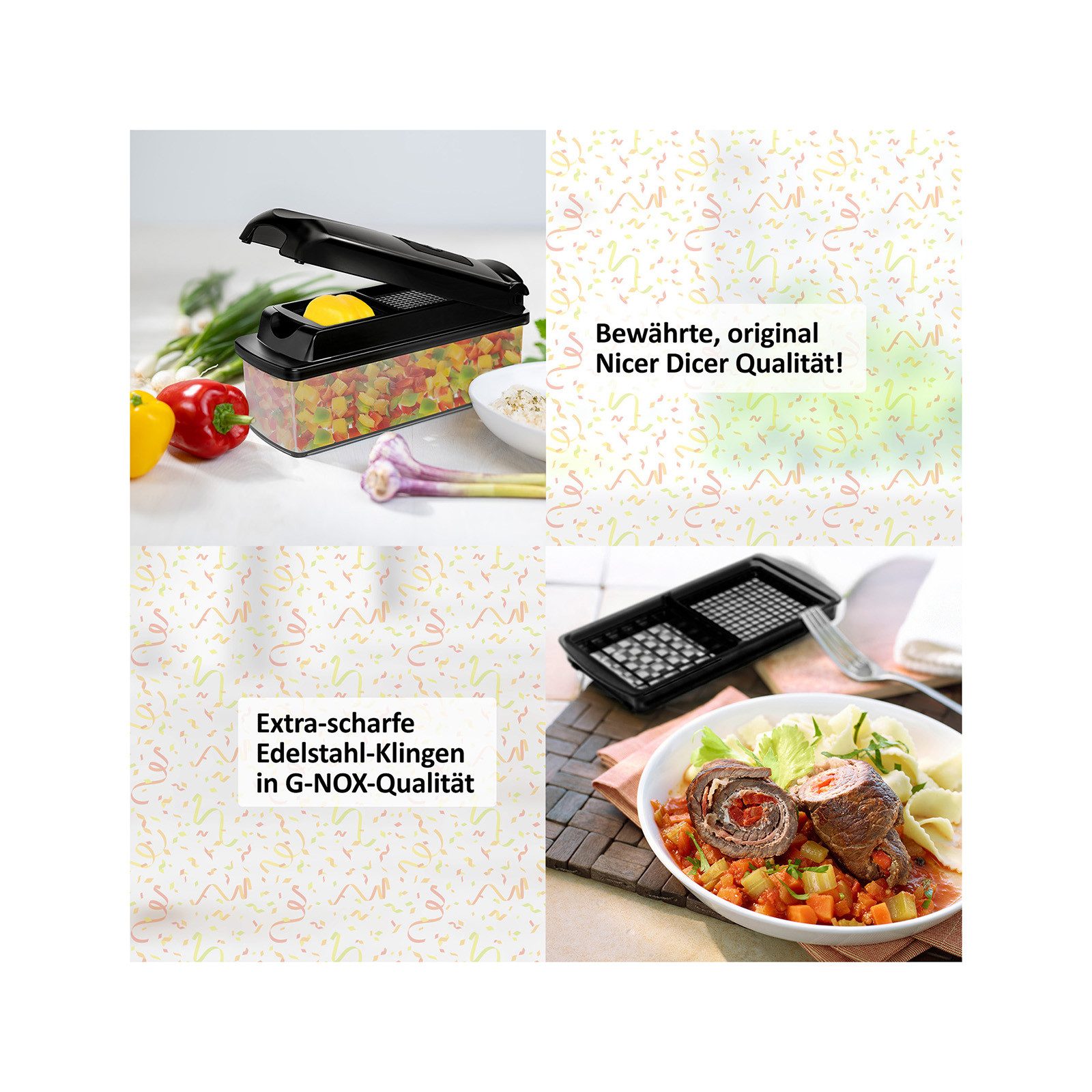 Genius Gemüseschneider Genius Nicer Dicer Plus Gemüseschneider 17-tlg Jubiläums-Edition, Auffangbehälter mit Frischhaltedeckel