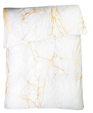 Bettwäsche Satin-Bettwäsche MARLA, B 135 cm x L 200 cm, Biberna, Satin, Weiß, Goldfarben, mit Reißverschluss