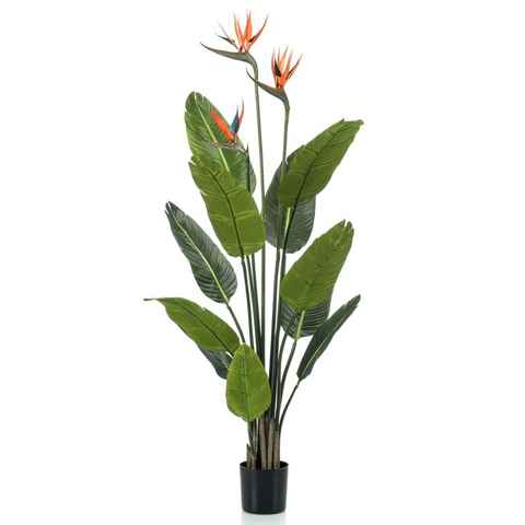 Kunstrasen Künstliche Pflanze Strelitzia im Topf mit Blumen 120 cm, Emerald, Höhe: 128 mm