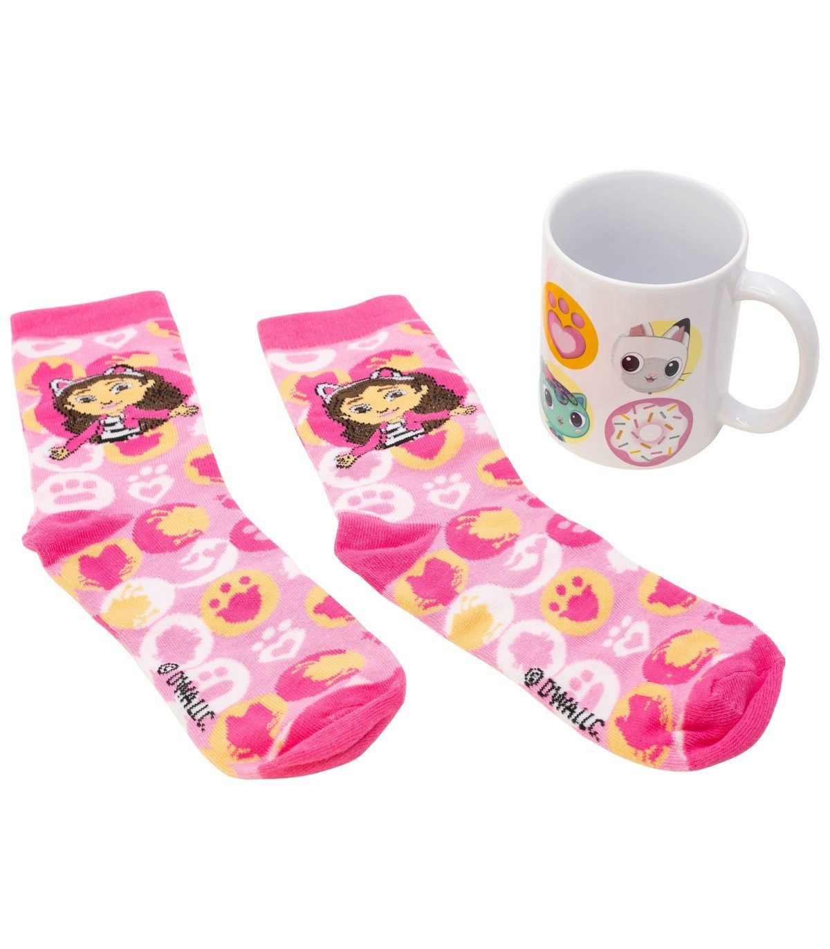 Dreamworks Gabby’s Dollhouse Tasse Geschenkset mit Keramiktasse und Socken Größe 31 bis 38, 2-tlg., Keramik, Polyester