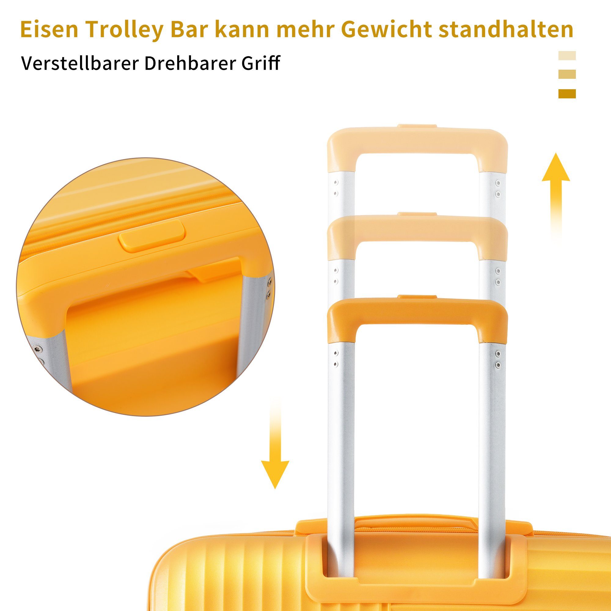 Ulife (3 PP-Material, Gelb TSA Modern tlg) Rollen, Zollschloss, 4 Trolleyset Handgepäck