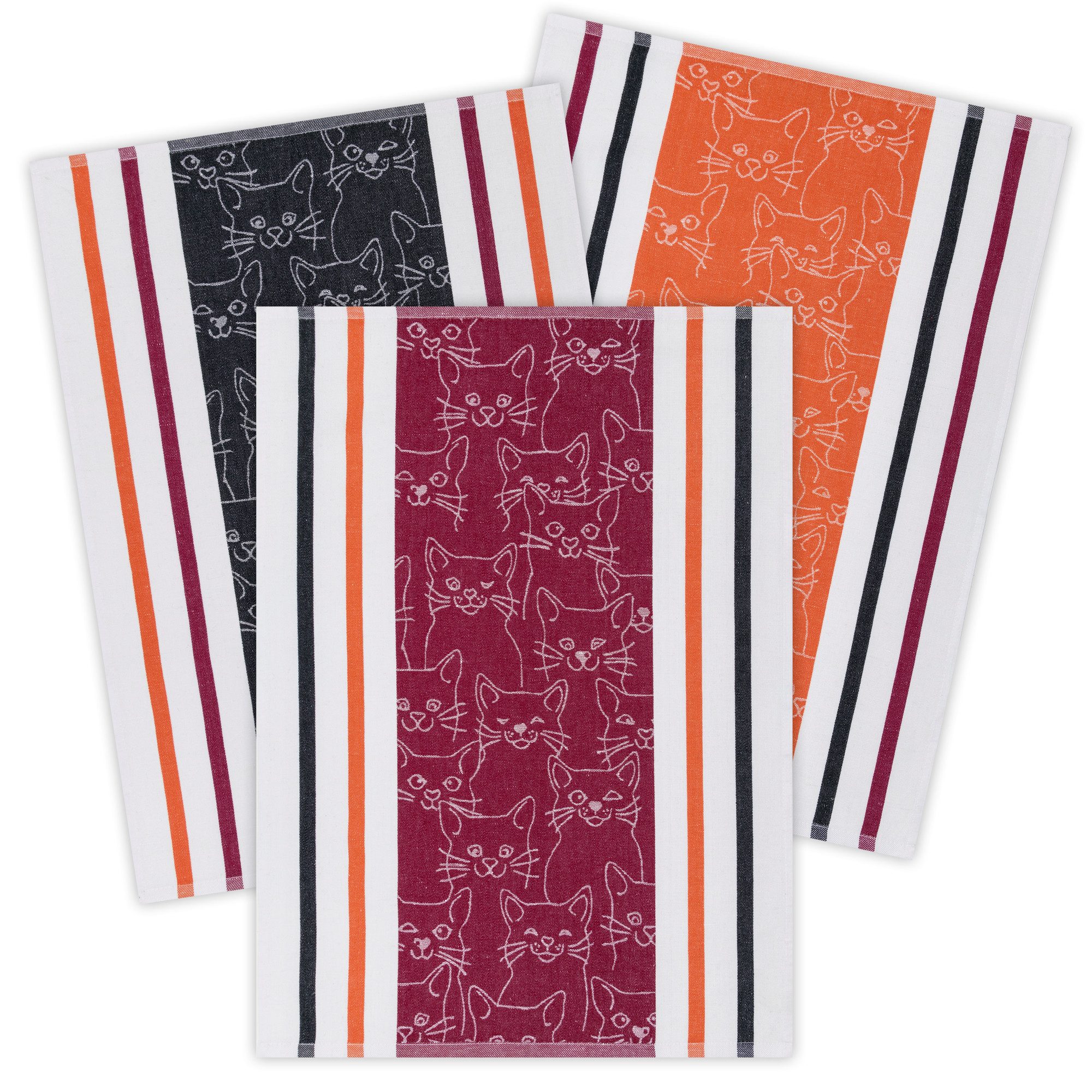Kracht Geschirrtuch Cat, (Set, 3-tlg., Set), 3er Pack Geschirrtücher (3 Stück), ca. 50 x 70 cm, Halbleinen Jacquard