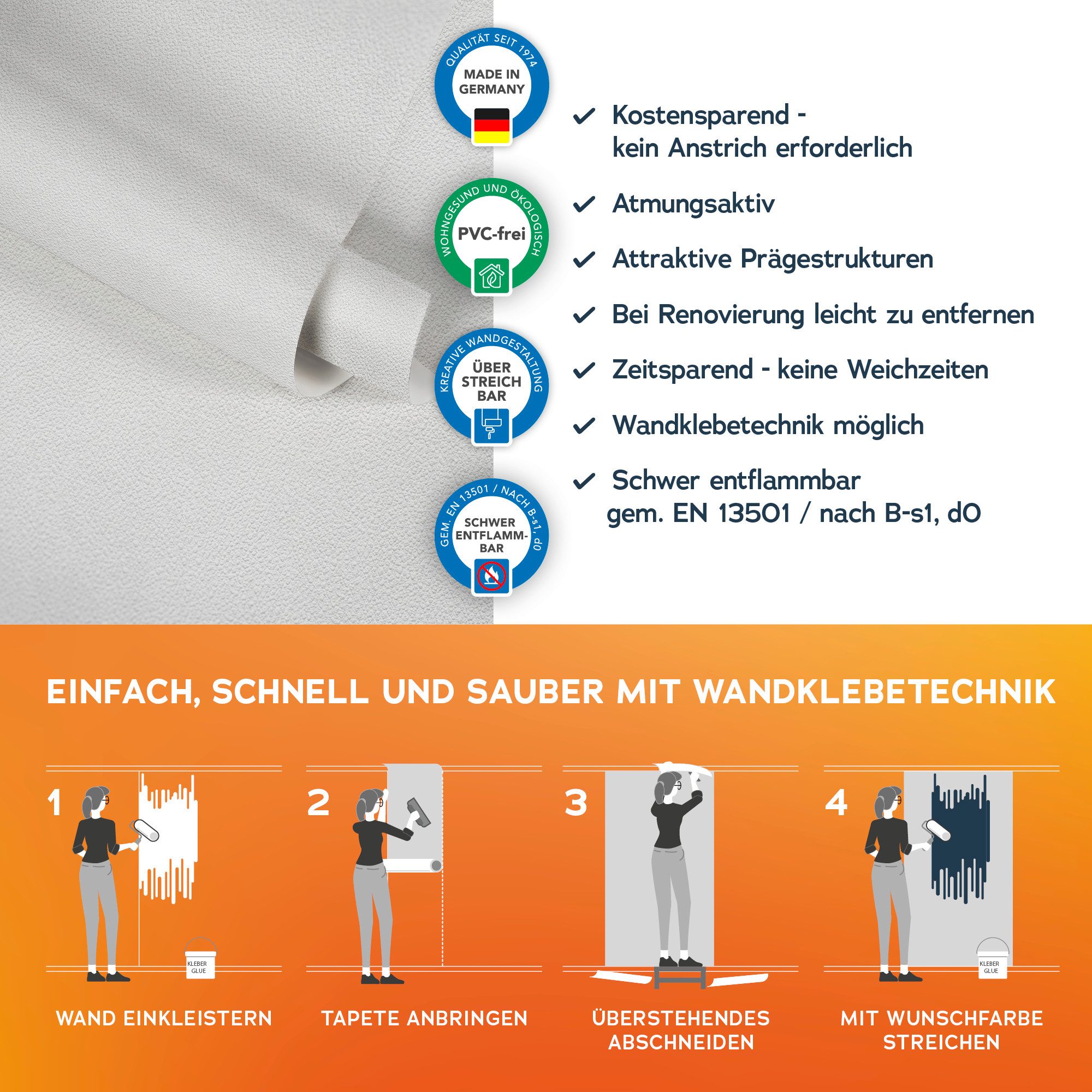 A.S. Création Vliestapete Meistervlies, leicht strukturiert, einfarbig, uni, unifarben, Uni Tapete einfarbig Überstreichbar Tapeten Wohnzimmer modern Design