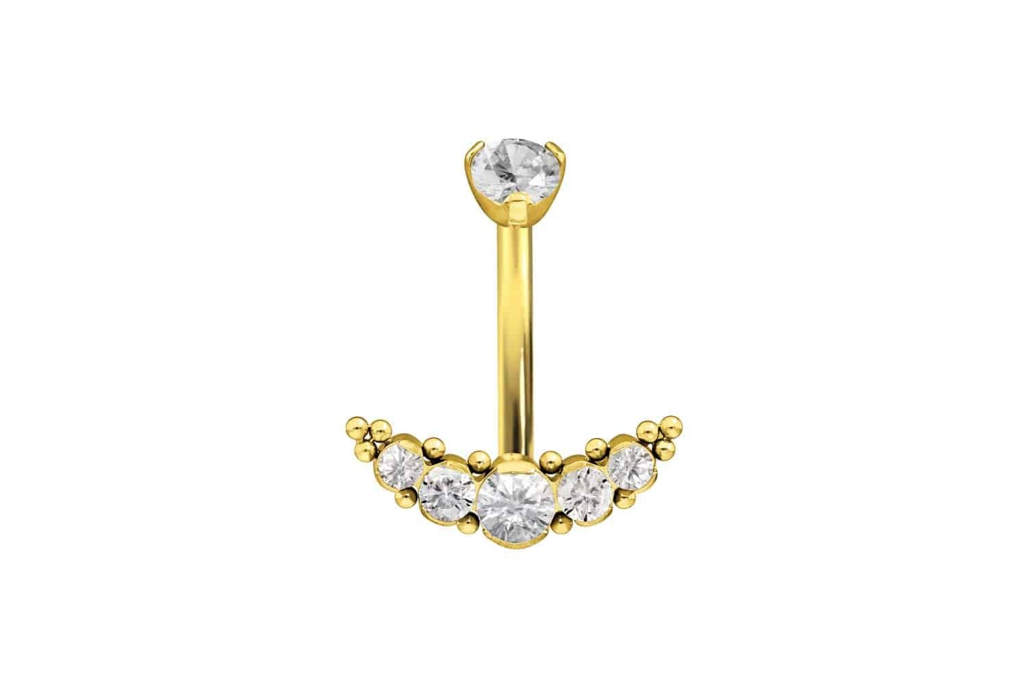 PIERCINGLINE Bauchnabelpiercing Titan Bananabell mit Innengewinde 5 KRISTALLE + KUGELN (Bananabells, 1-tlg)