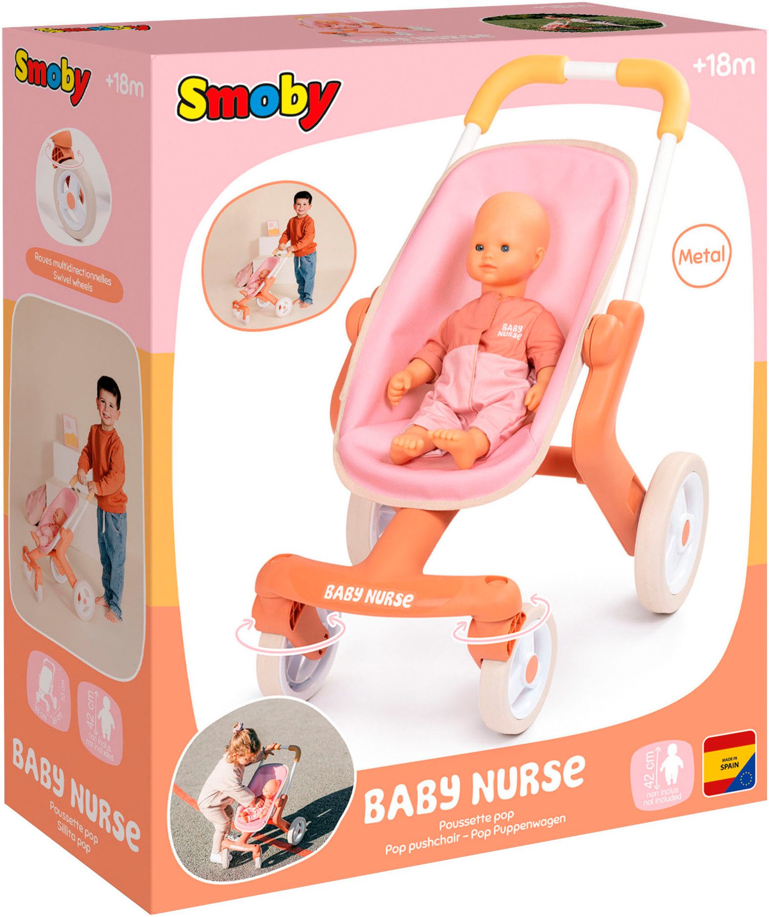 Smoby Puppenbuggy Baby Nurse Puppenbuggy Pop, Made in Europe – Bild 5 von 5
