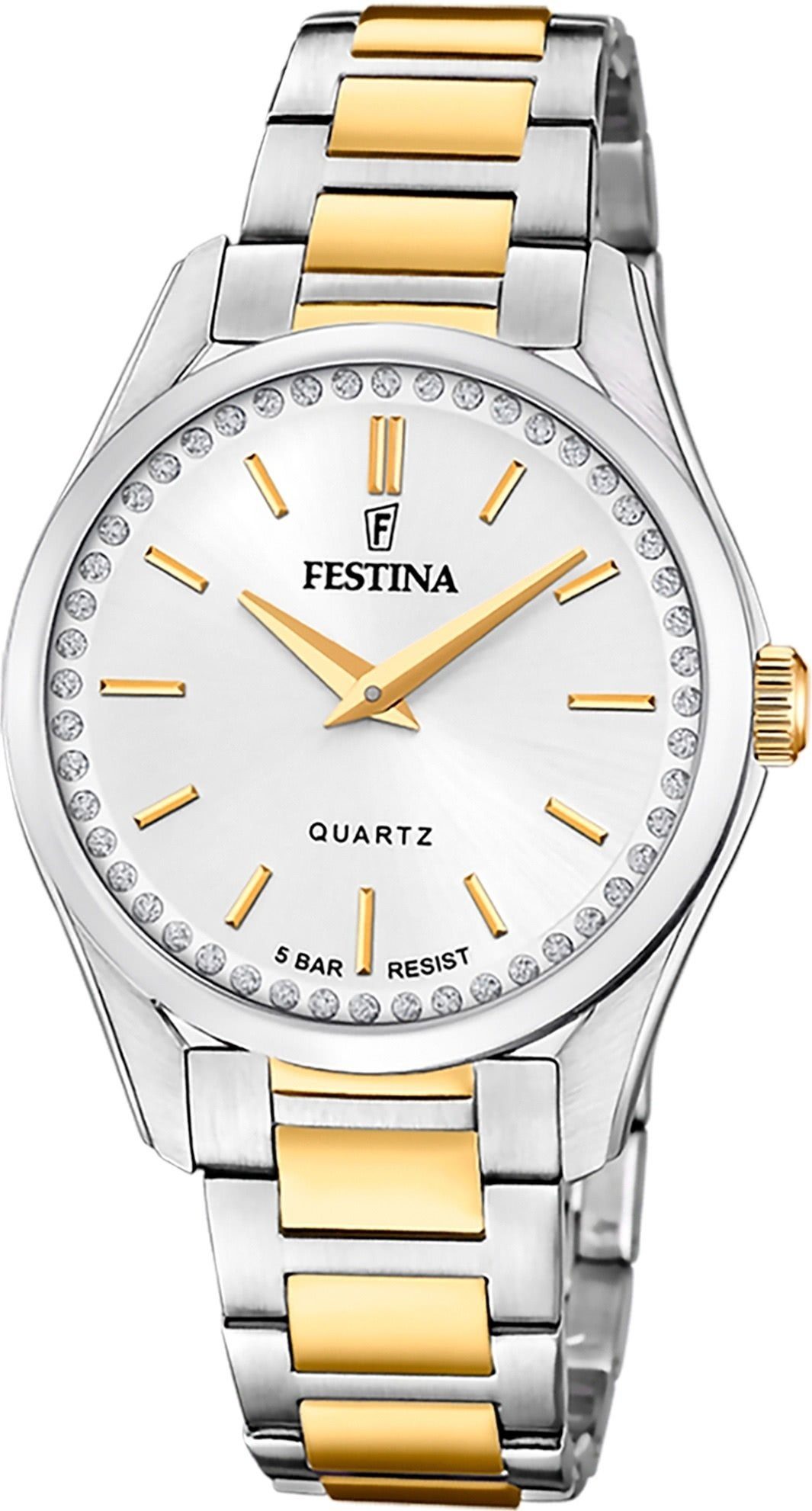 Festina Quarzuhr Festina Damenuhr Mademoiselle Armbanduhr, (Analoguhr), Damen Armbanduhr rund, Edelstahlarmband silber, gold, Fashion