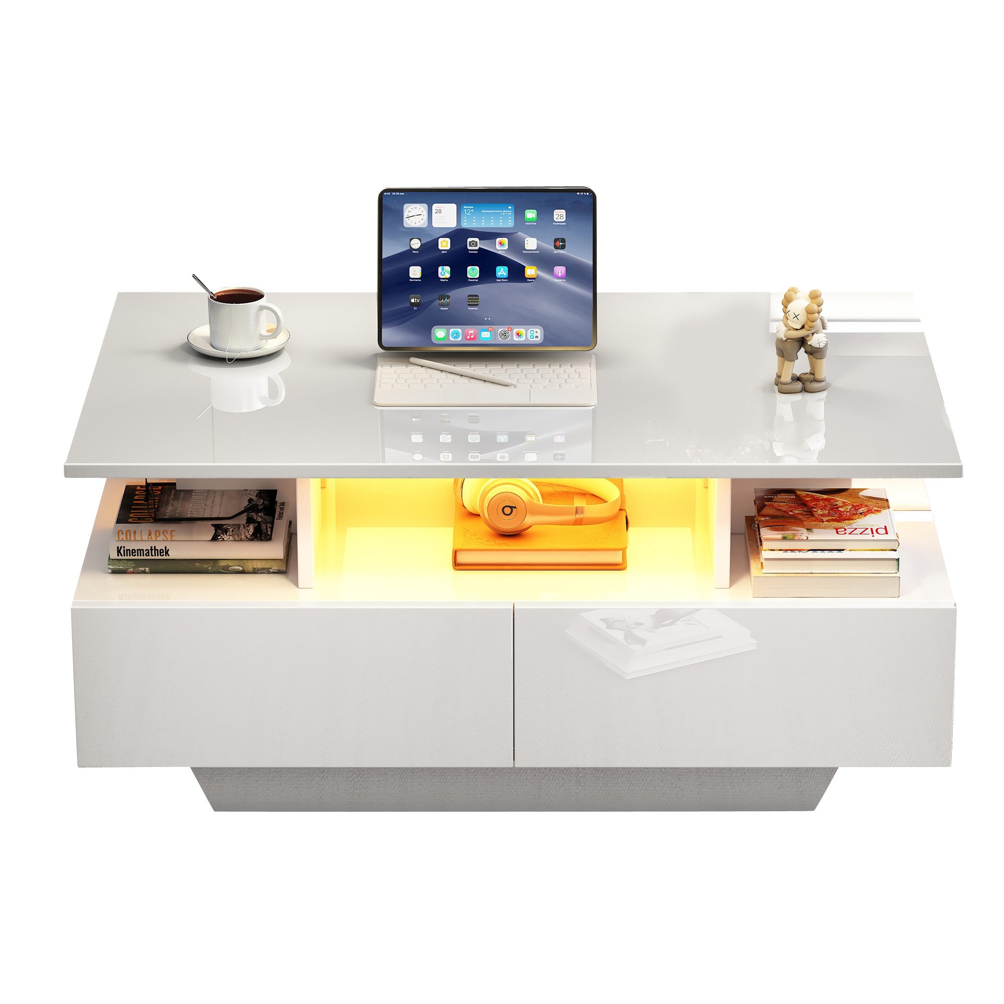 Thanaddo Couchtisch Moderner Hochglanz-Couchtisch, stilvoller Beistelltisch mit Stauraum