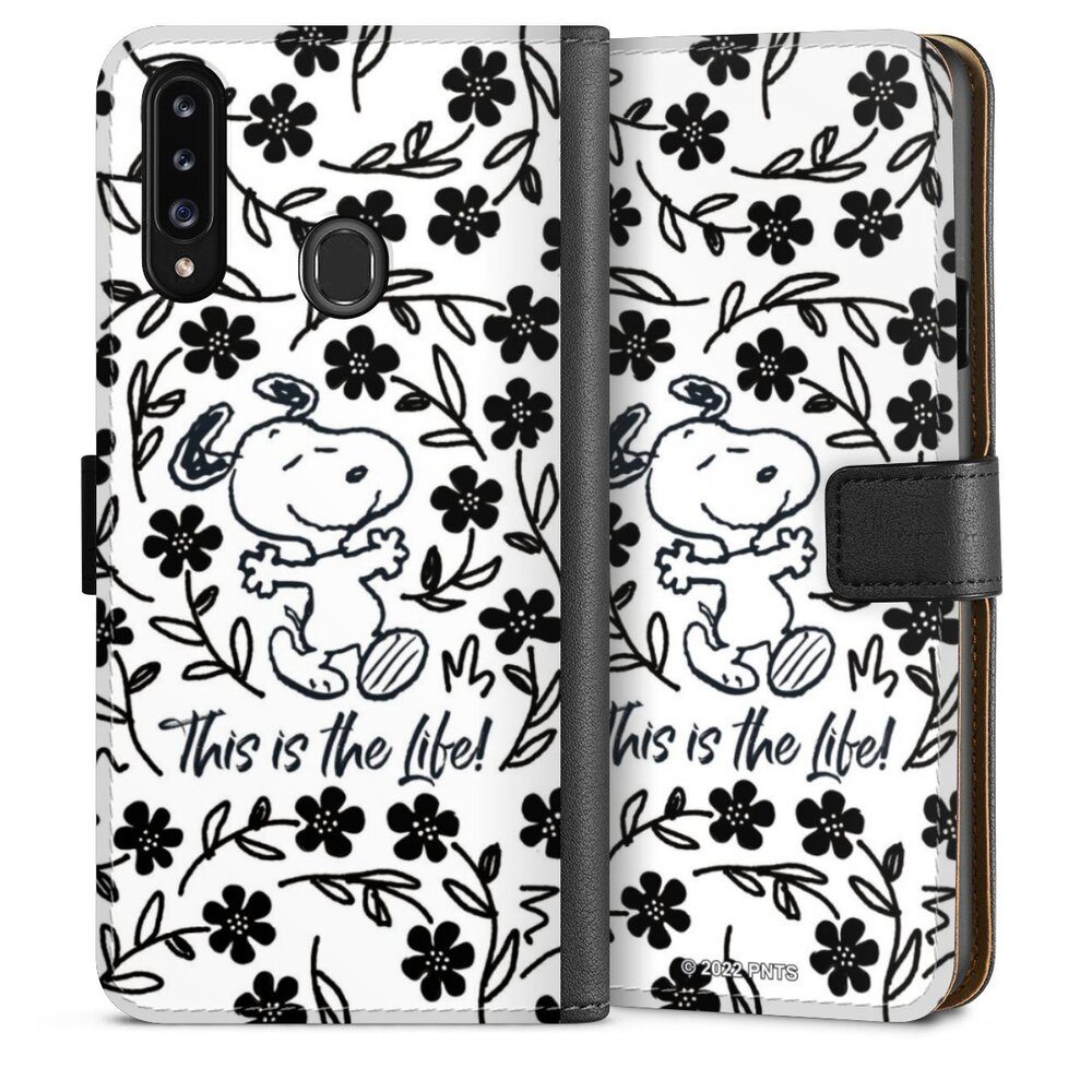 DeinDesign Handyhülle Peanuts Blumen Snoopy Snoopy Black and White This Is The Life, Samsung Galaxy A20s Hülle Handy Flip Case Wallet Cover