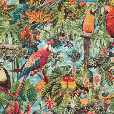 Stofferia Stoff Polsterstoff Gobelin Papagei Jungle Bunt, Breite 140 cm, Meterware