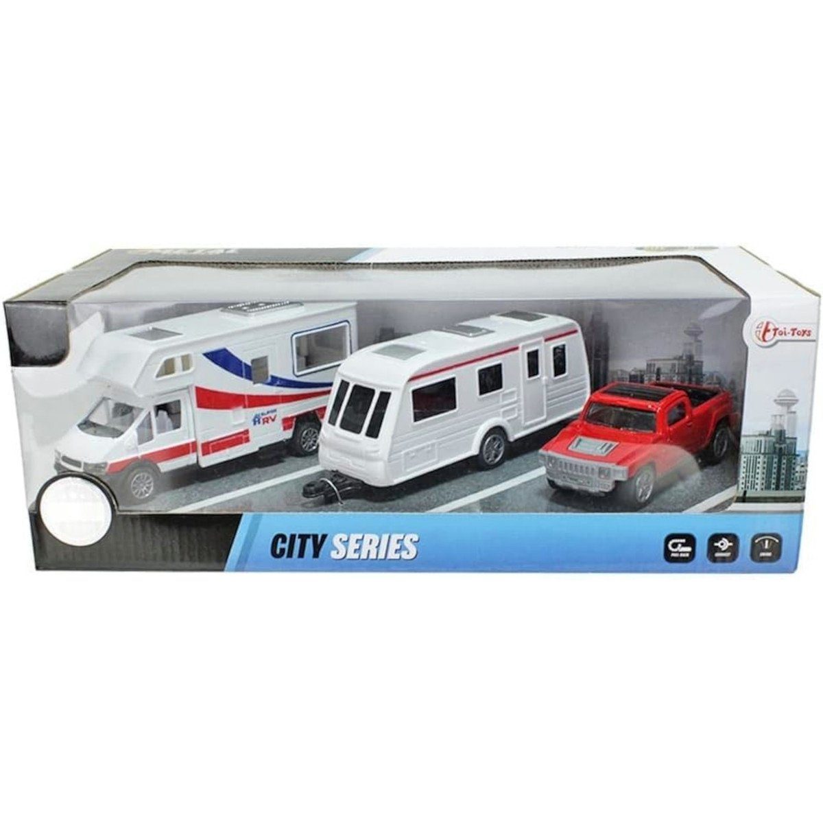 Toi-Toys Spielzeug-Auto Modellfahrzeug Set - Wohnmobil + Wohnwagen + Pick-U günstig online kaufen