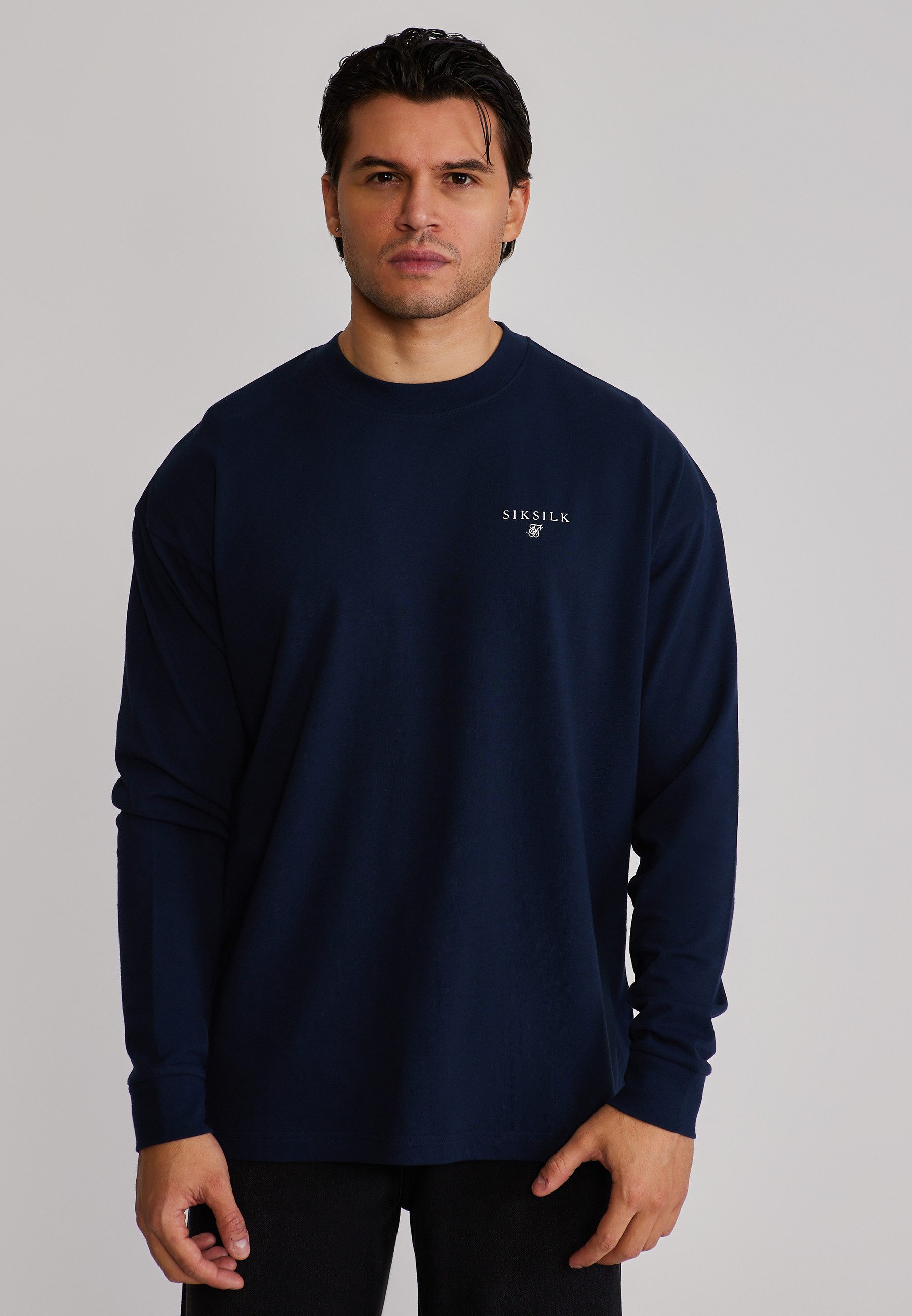 Siksilk T-Shirt SikSilk Herren Navyblau Long Sleeve T-Shirt