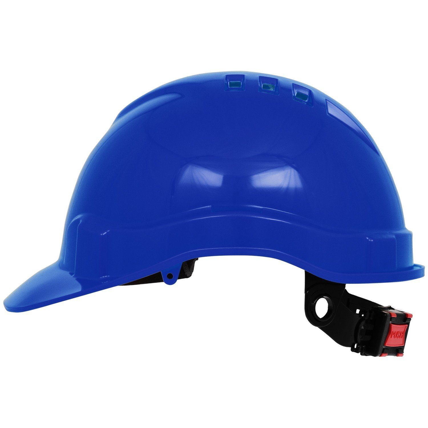 FIT PRO Sicherheitshelm PE-Bausicherheitshelm, Cap blau, Push-Lock-System (1, Fitzner Nackenschutz, Pro Stück), 6-Punkt-Textil-Bänderung, by