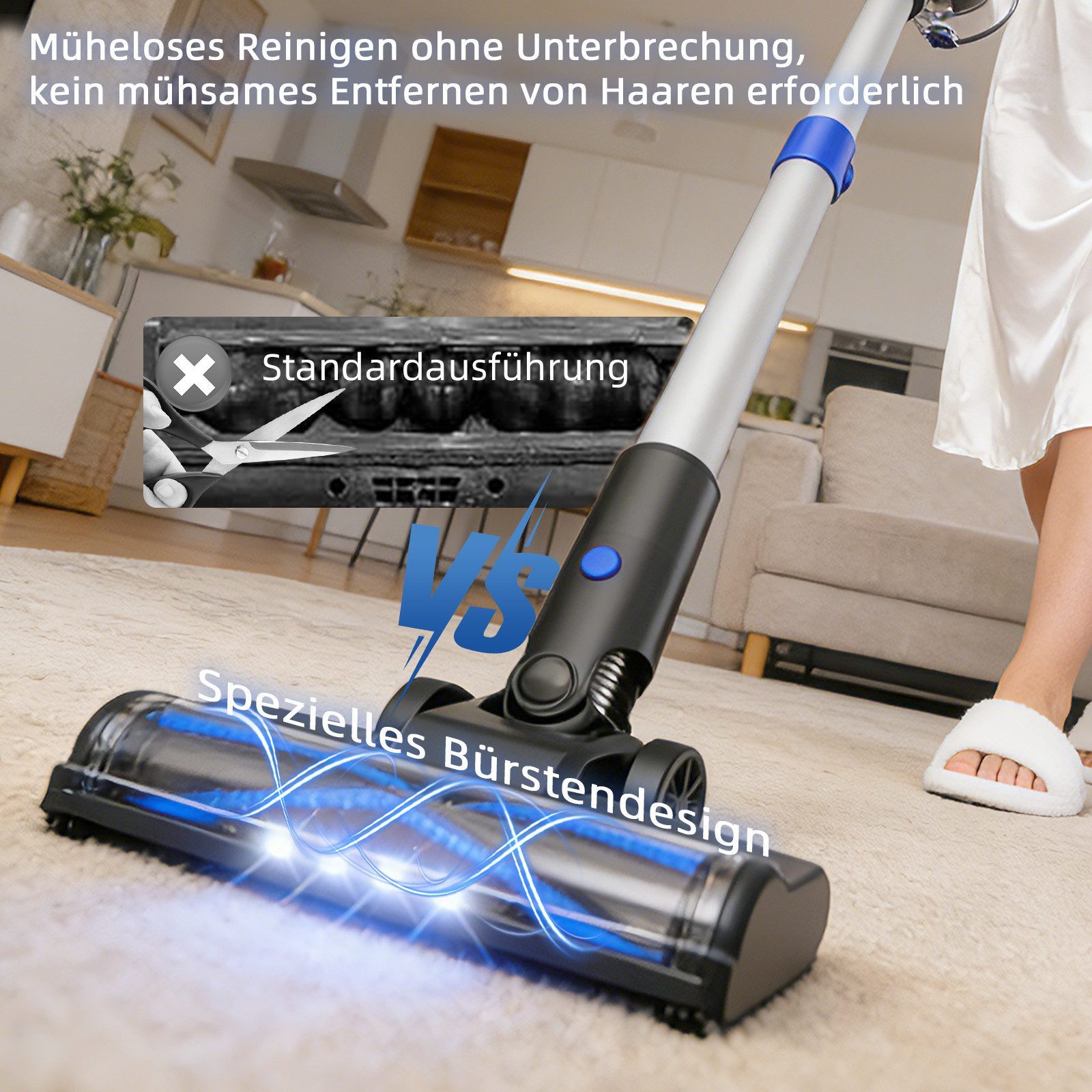 Grenintol Akku-Stielstaubsauger, Akku Staubsauger mit 55 kPa Saugkraft für Haushalt & Tierhaare, beutellos, Kabellos nutzbar,LED-Anzeige,Wandhalterung für platzsparende Lagerung