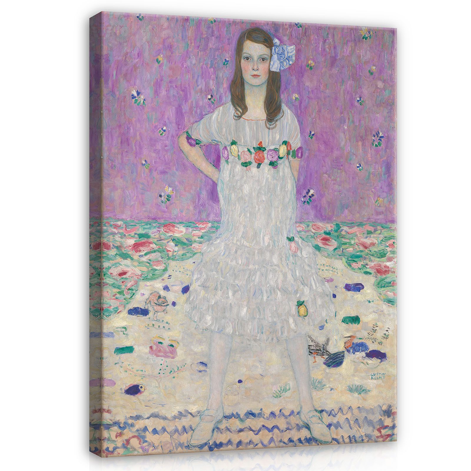 Leinwandbild Gustav Klimt Mada Priavesi Frau Blumen Wandbilder Wand Deko XXL Bilder