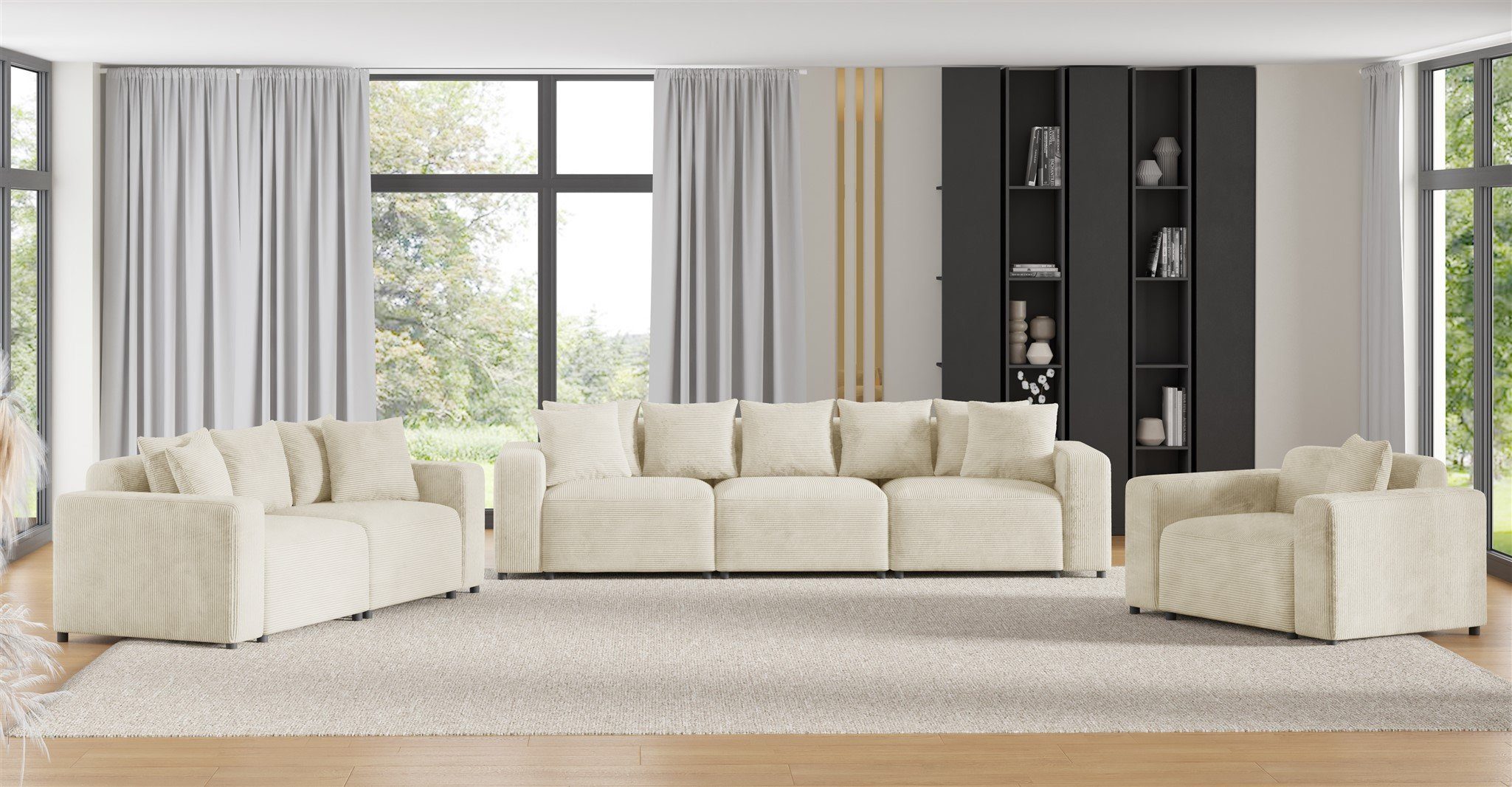 Fun Möbel Polstergarnitur Sofa-Set Designersofa MEGAN 3-2-1 Sofagarnitur in Stoff Poso, (Rücken echt bezogen)