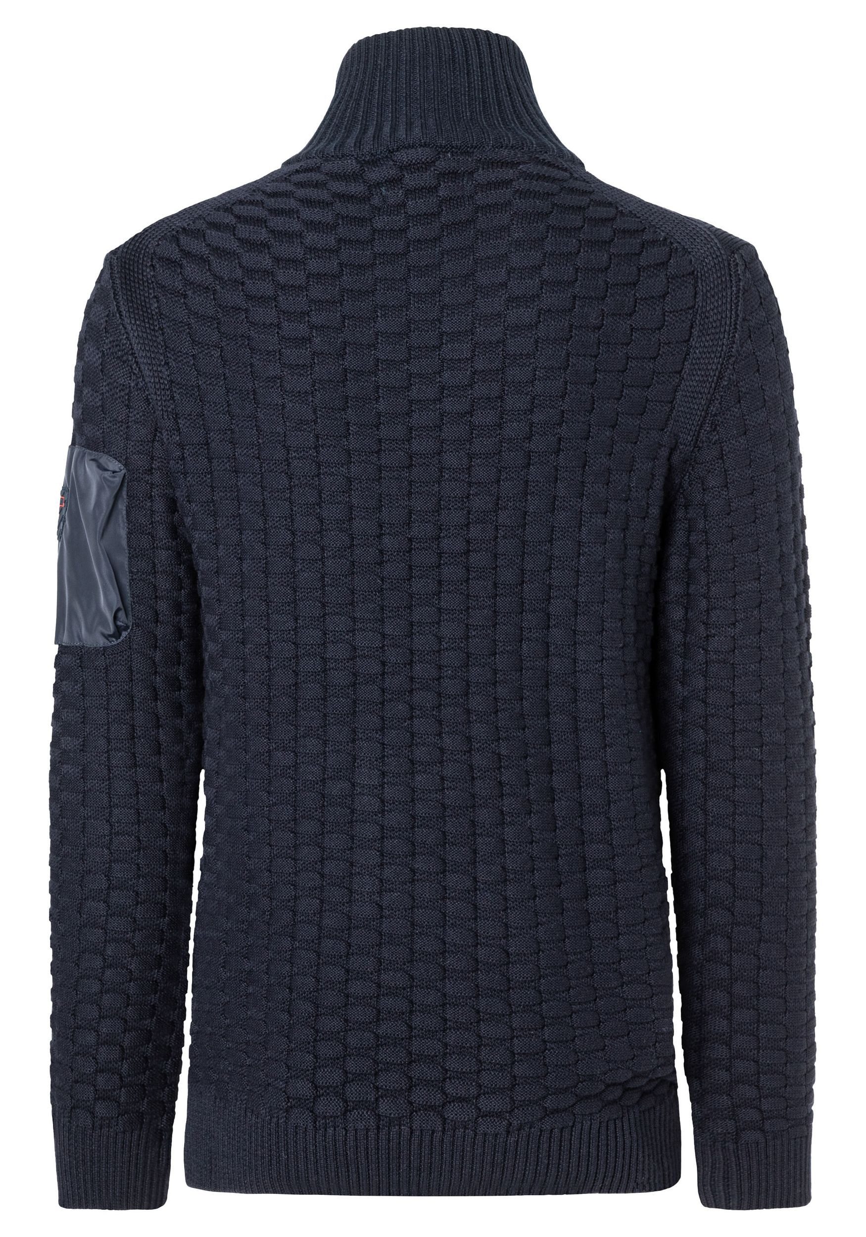 TIMEZONE Strickpullover Strickpullover 3D-Schachbrettmuster Ärmeltasche Heavy Knit Seamans Troyer