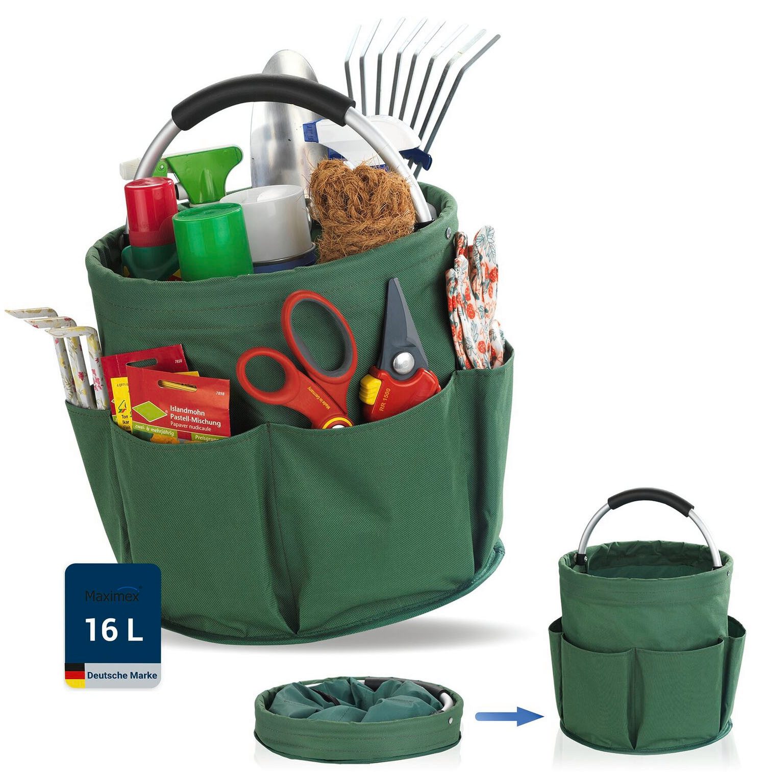 Maximex Organizer Universal-Reinigungs-Caddy (1 St), mit 6 Außentaschen für Gartenwerkzeug, großes Hauptfach, faltbar, 16 l