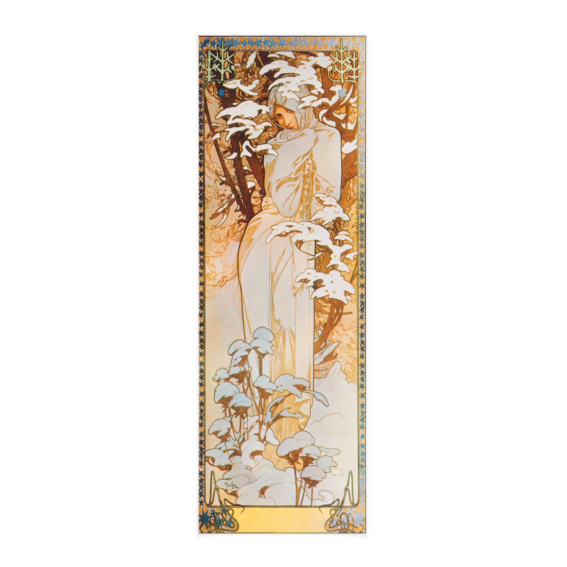 K&L Wall Art Leinwandbild Vintage Stoffbild Poster Mucha Winter 1900 Wand-Teppich Deko, Jugendstil Kunstdruck Banner ohne Zubehör