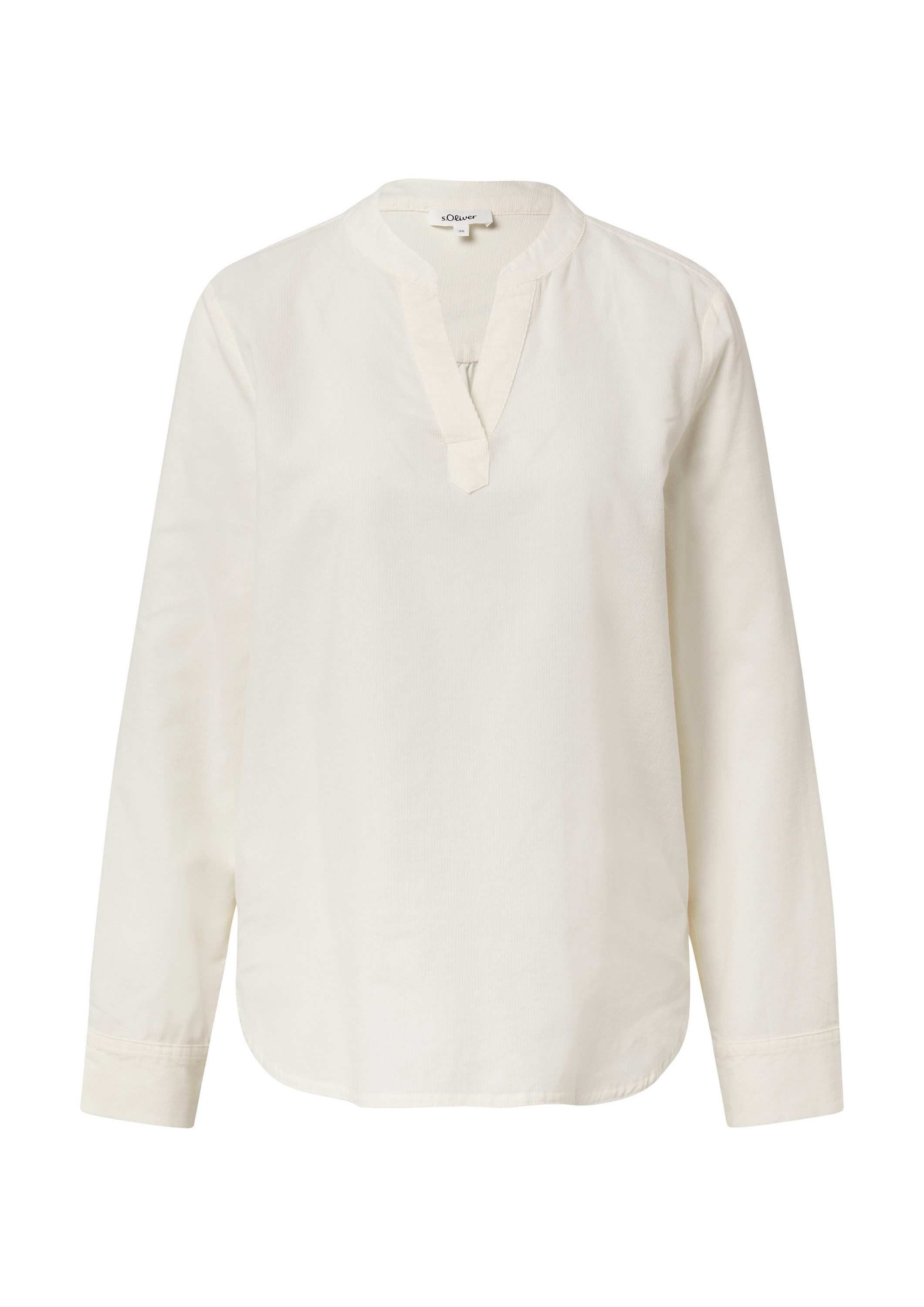 s.Oliver Langarmbluse Bluse Feincord-Bluse mit Turn-up und Raffung am Rücken