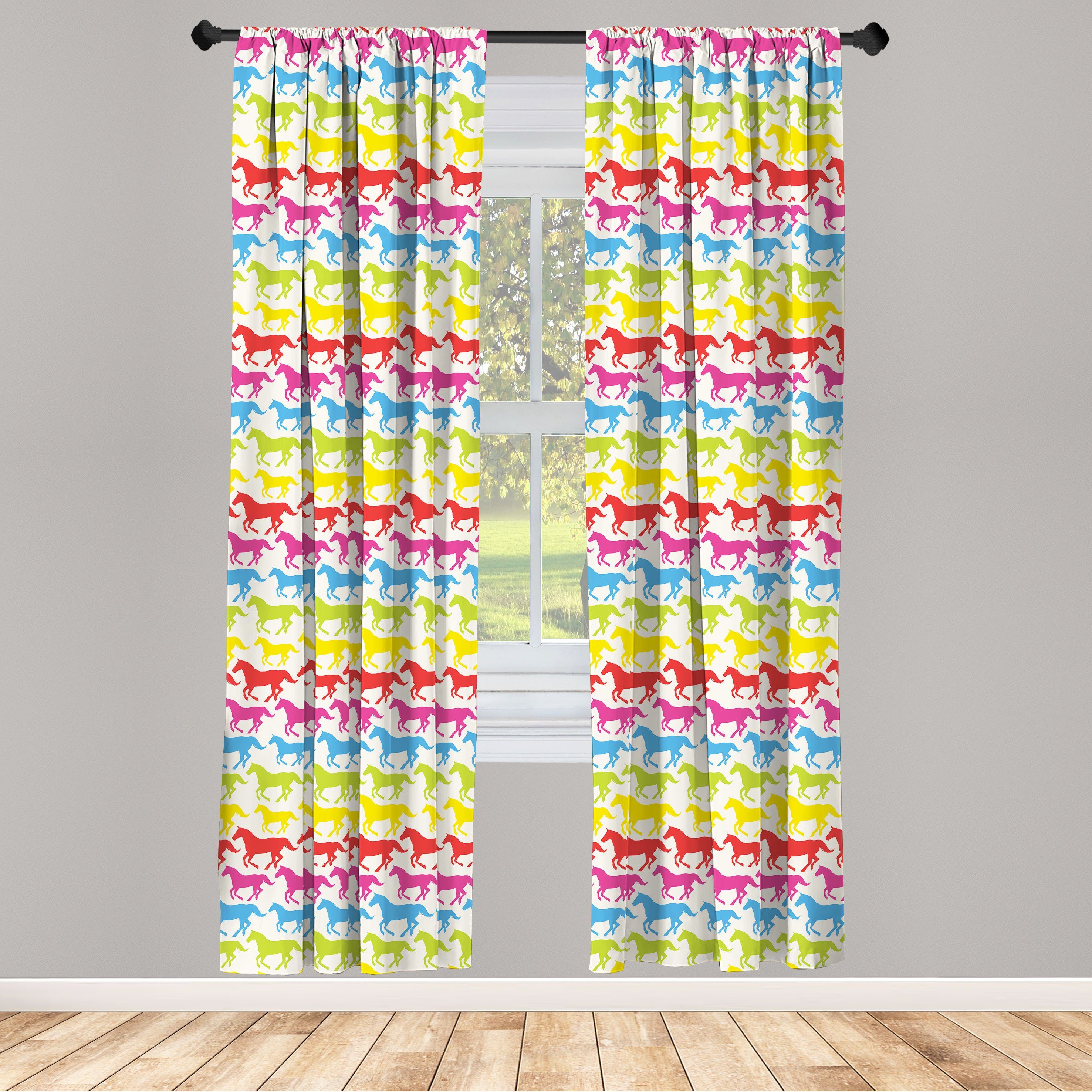 Gardine Vorhang für Wohnzimmer Schlafzimmer Dekor, Abakuhaus, Microfaser, Pferde Rainbow Color Giddy