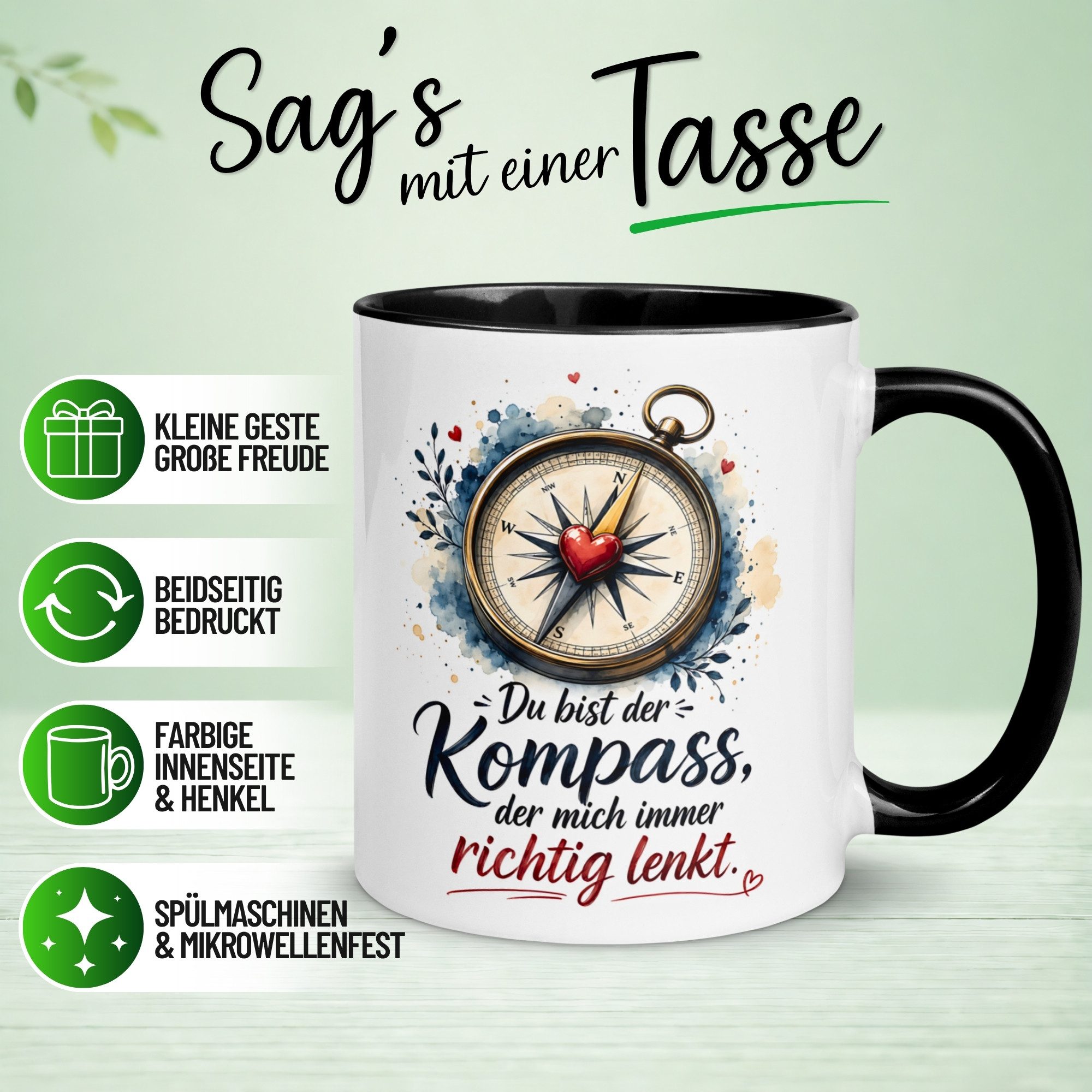 Momentals Tasse Liebe – Du lenkst mich immer richtig – Ich liebe Dich Geschenk Partner, Gratis Versand · Links-&Rechtshänder · Spülmaschinenfest