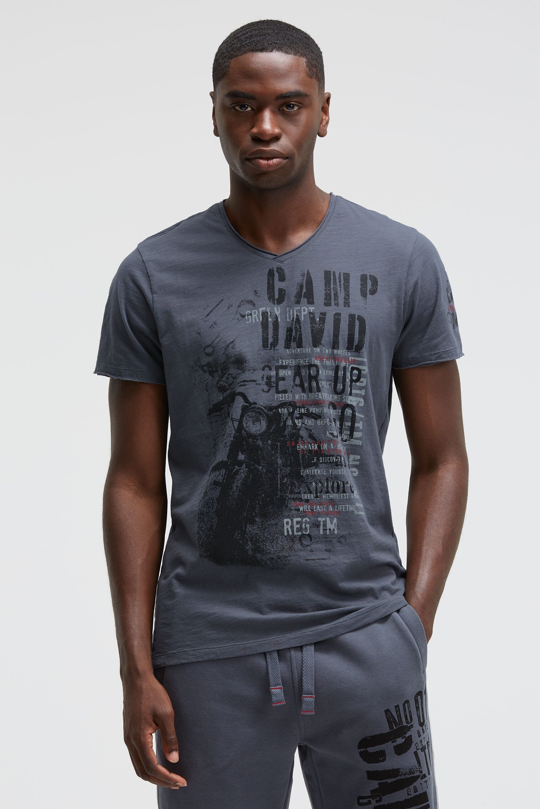 CAMP DAVID V-Shirt mit offenen Kanten günstig online kaufen