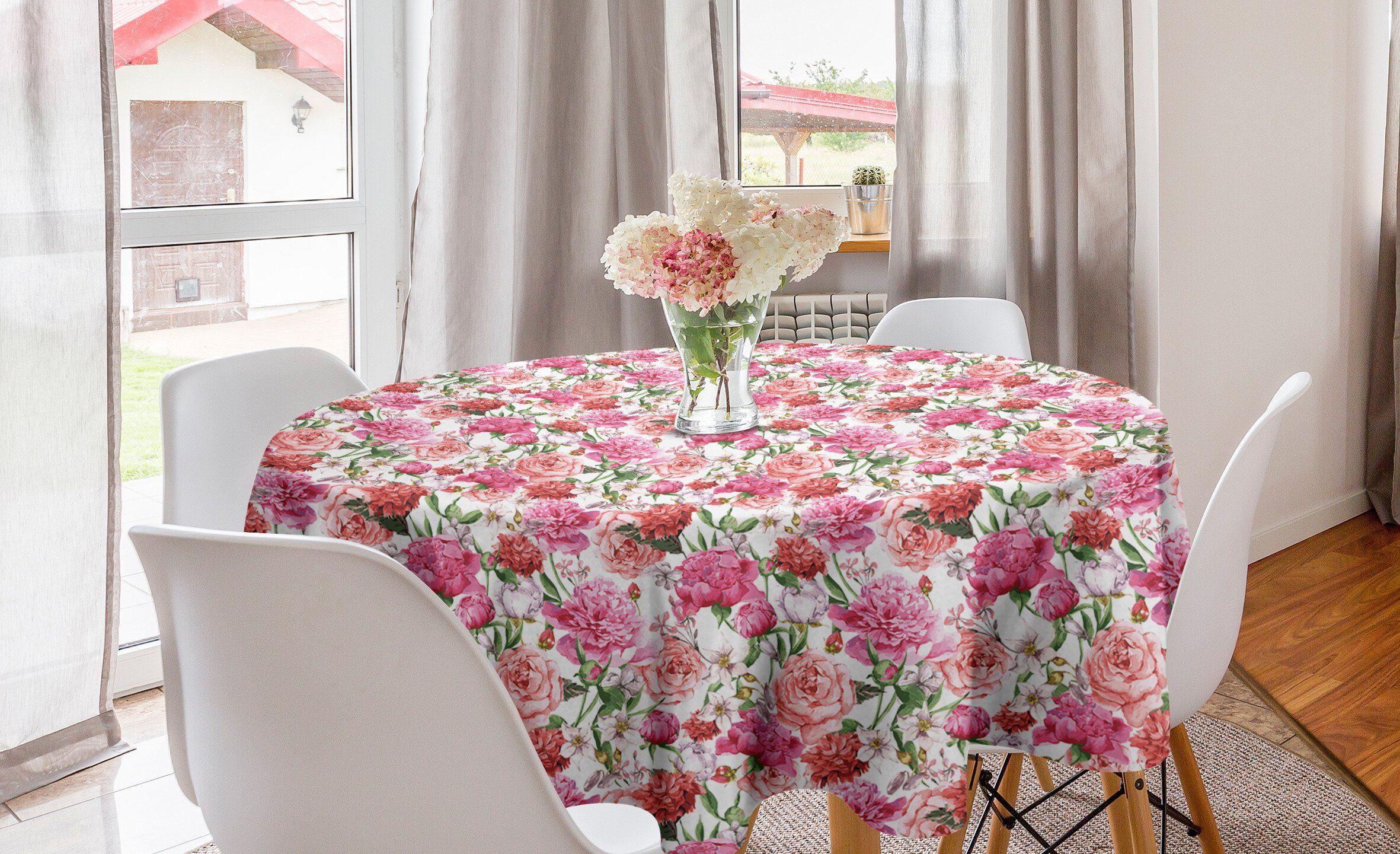 Abakuhaus Tischdecke Kreis Tischdecke Abdeckung für Esszimmer Küche Dekoration, Shabby Chic Spring Garden Roses