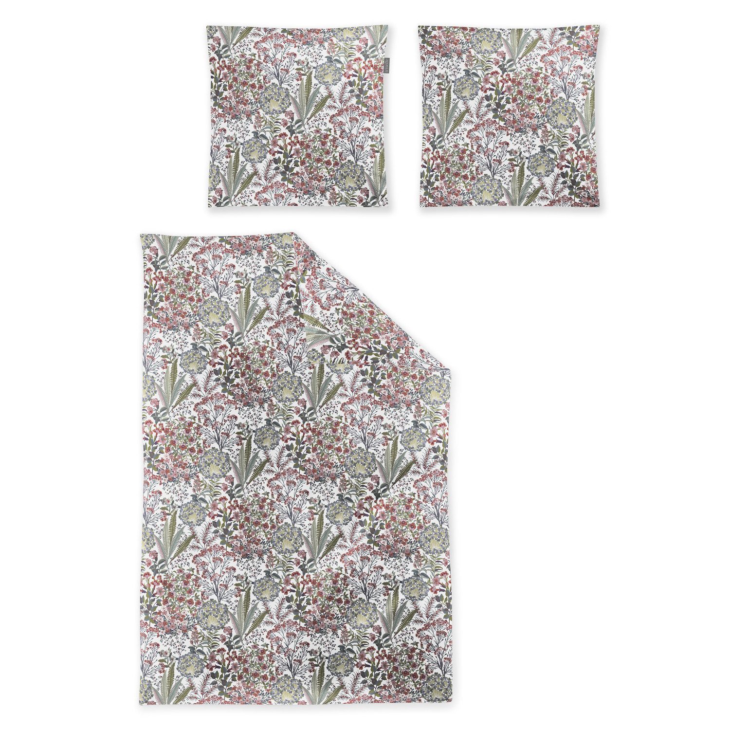 Irisette Bettwäsche Irisette Mako Satin Bettwäsche Wave 8673-60 Blumen rot grau 135x200, Mako Satin, 2 teilig, Verdeckter Qualitäts-Reißverschluss