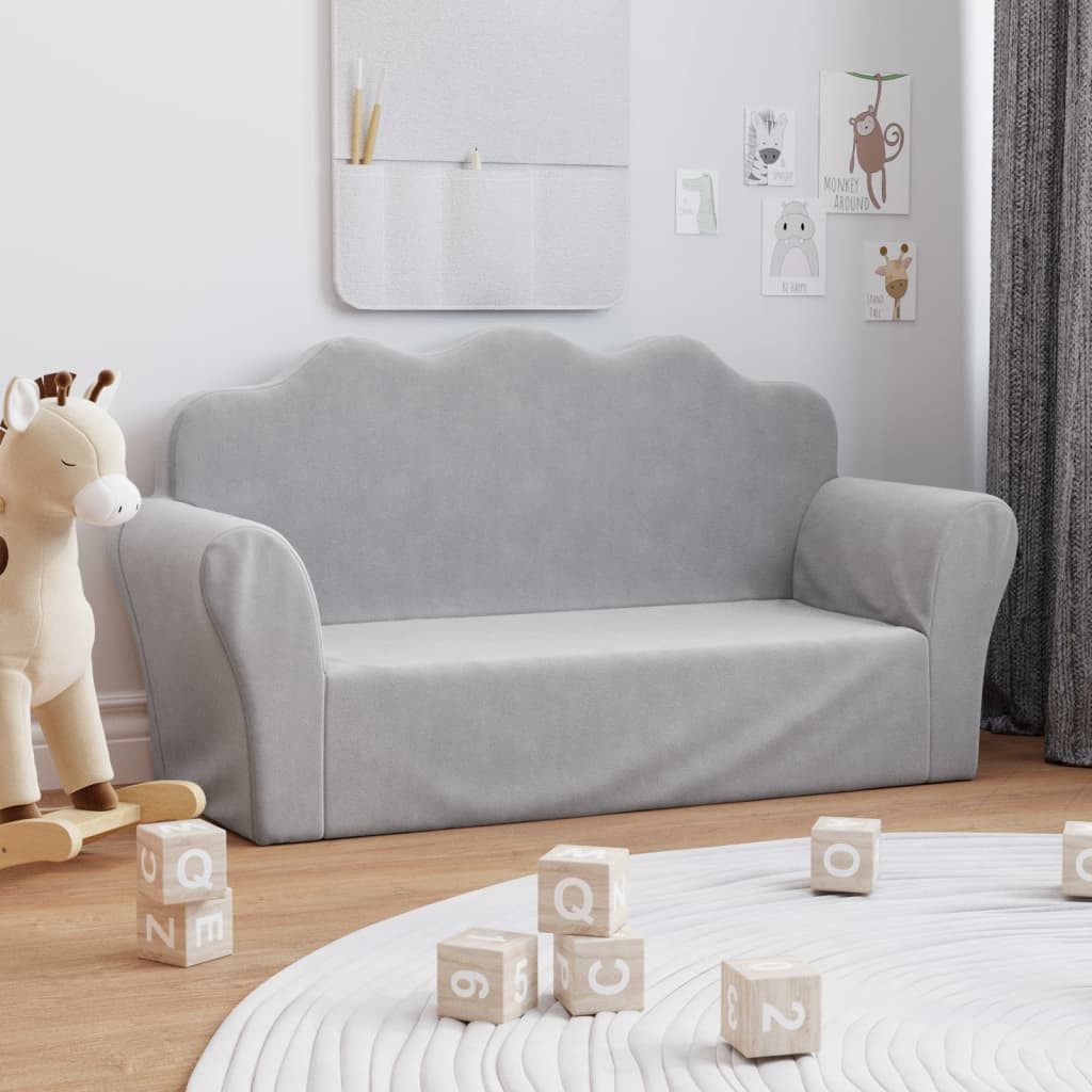 vidaXL Kindersofa, Kinder Schlafsofa 2-Sitzer Hellgrau Weich Plüsch günstig online kaufen