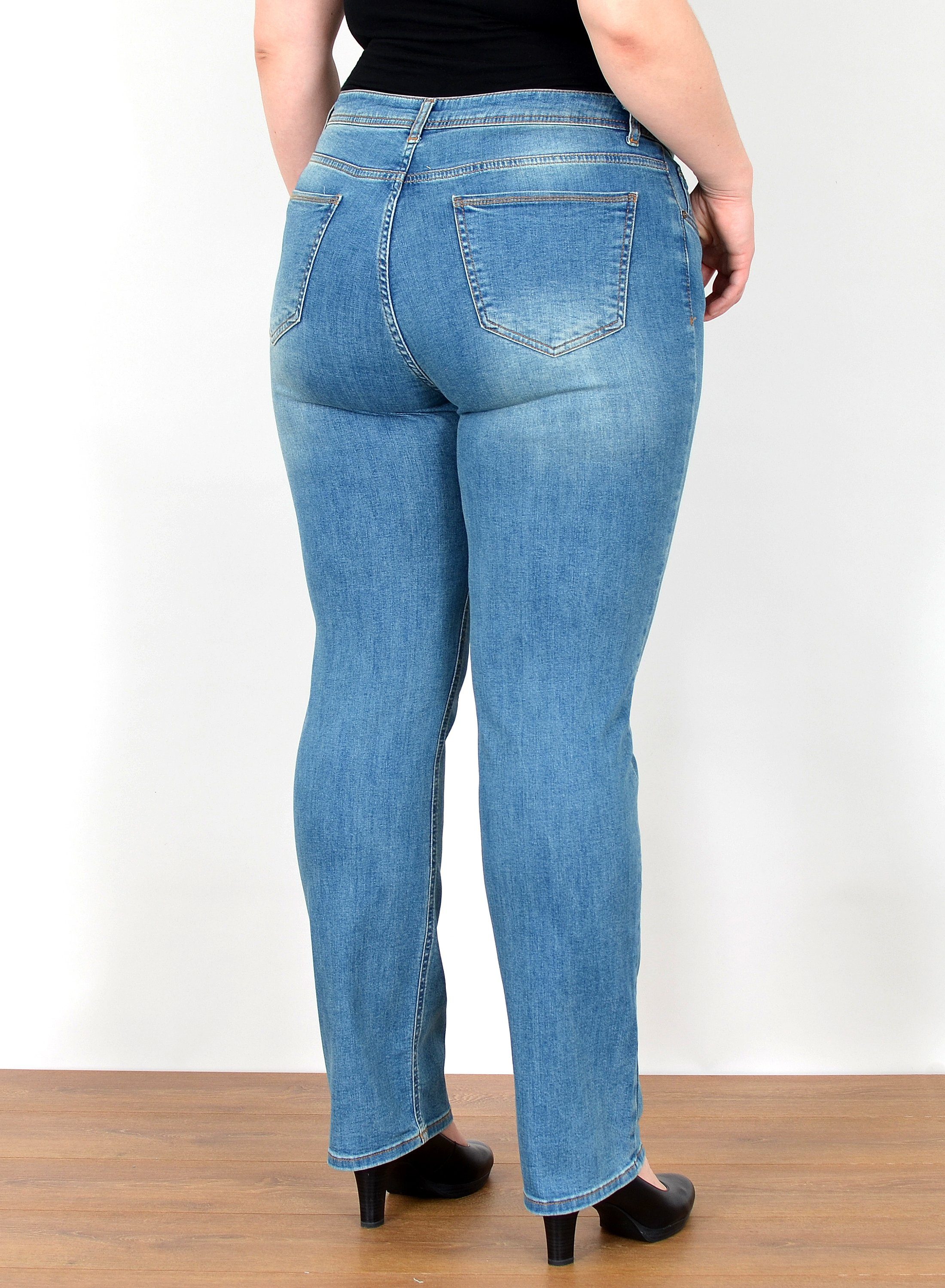 ESRA Straight-Jeans FG4 Straight Jeans Damen High Waist Jeans Stretch Übergröße Plus Size