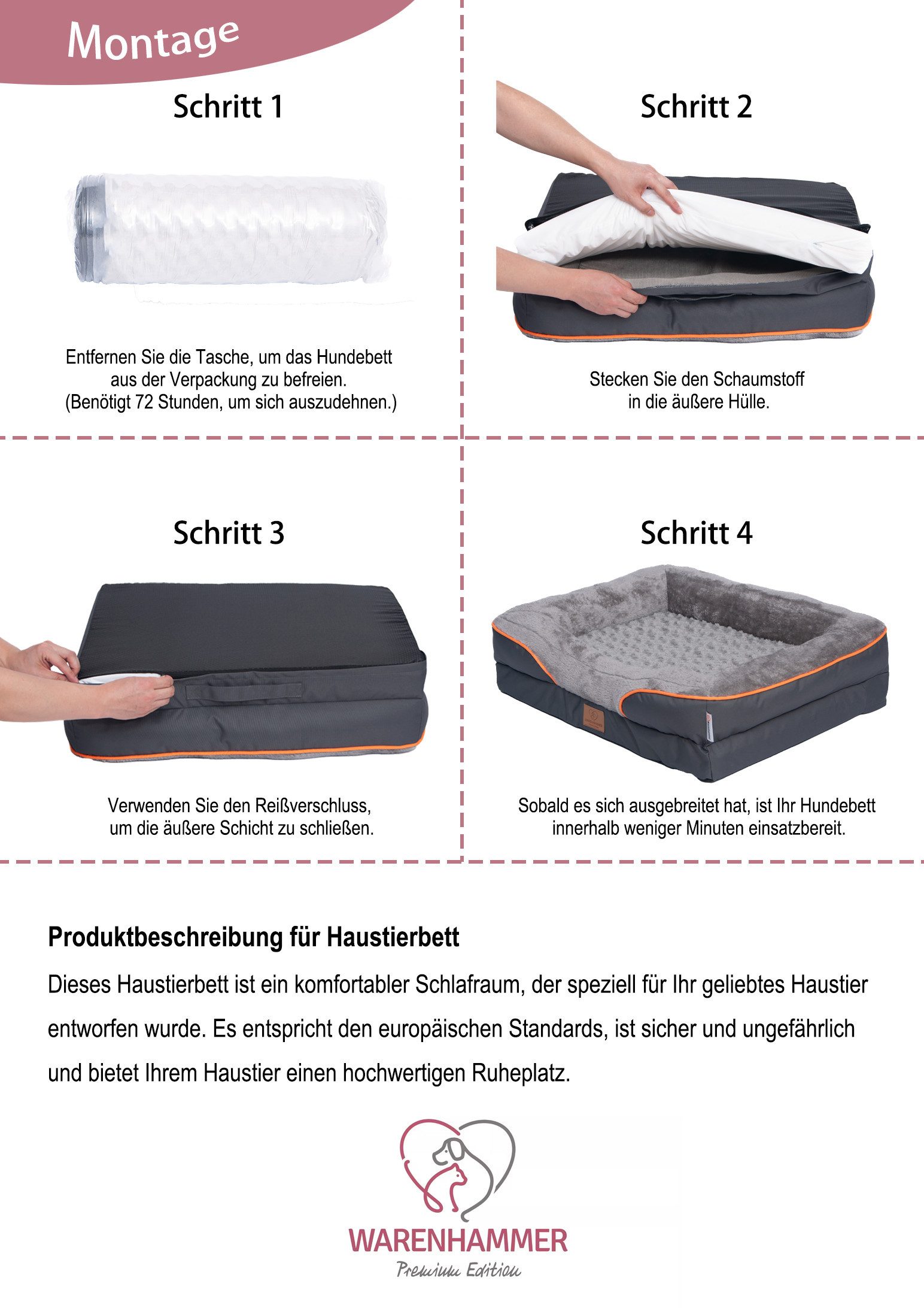 Warenhammer Tierbett Orthopädisches Premium Hundebett, flauschig weich, Abnehmbar,Waschbar, weicher Flanell, Selbstwärmend