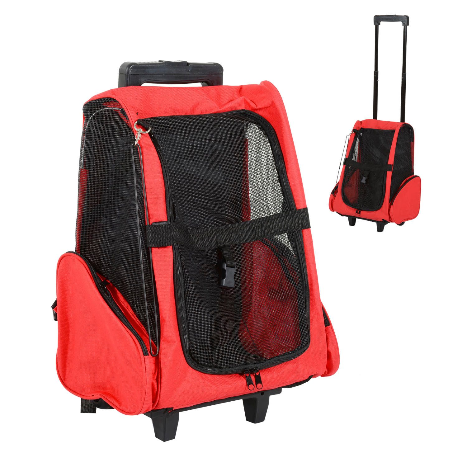PawHut Tiertransportbox Tragetasche für Tiere Trolley 2-in-1 bis 9 kg, Oxfordstoff Rot 42 x 25 x 55 cm