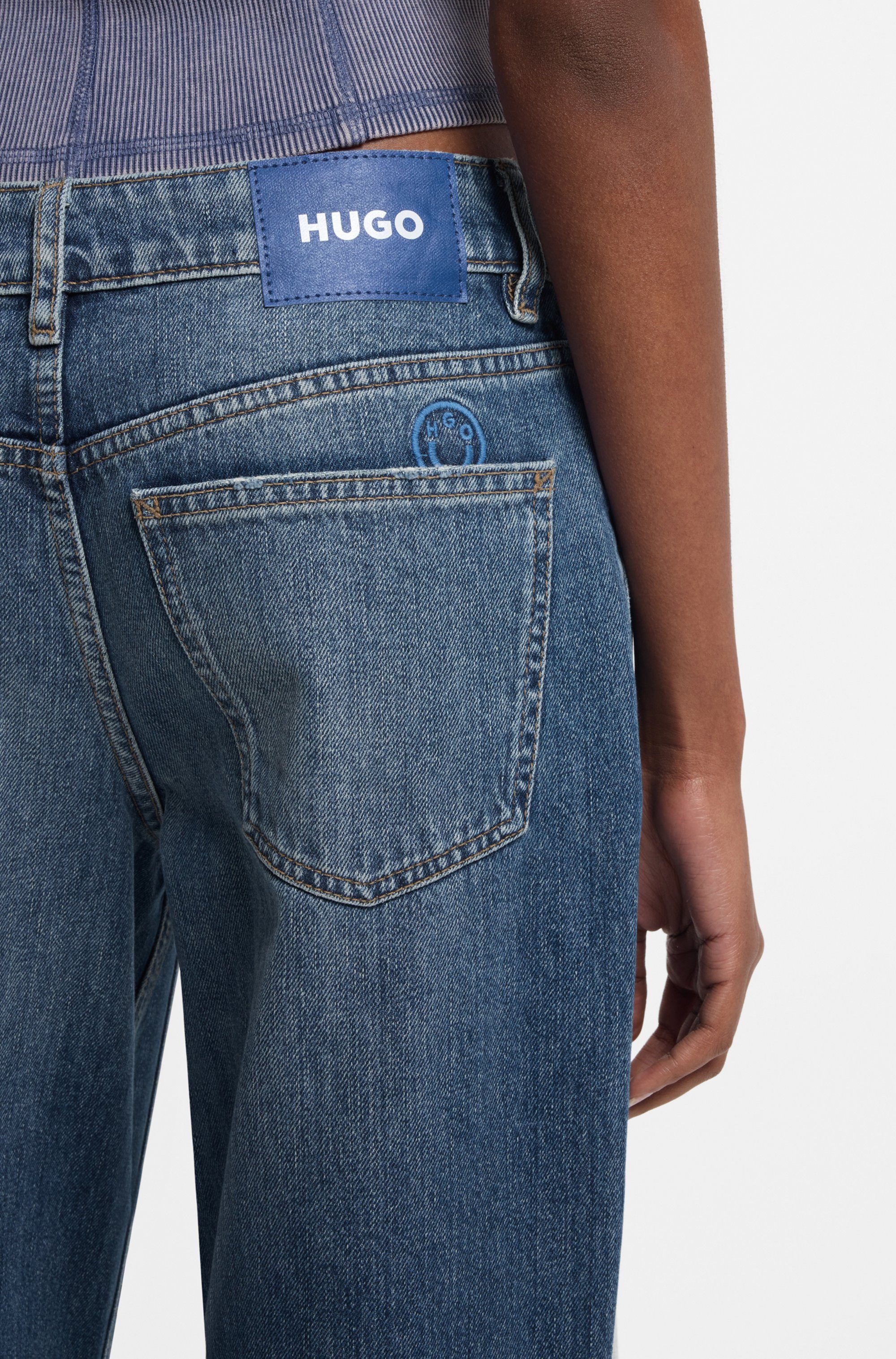 HUGO Blue Loose-fit-Jeans Gamala mit ausgefranstem Saum, Baggy-Fit