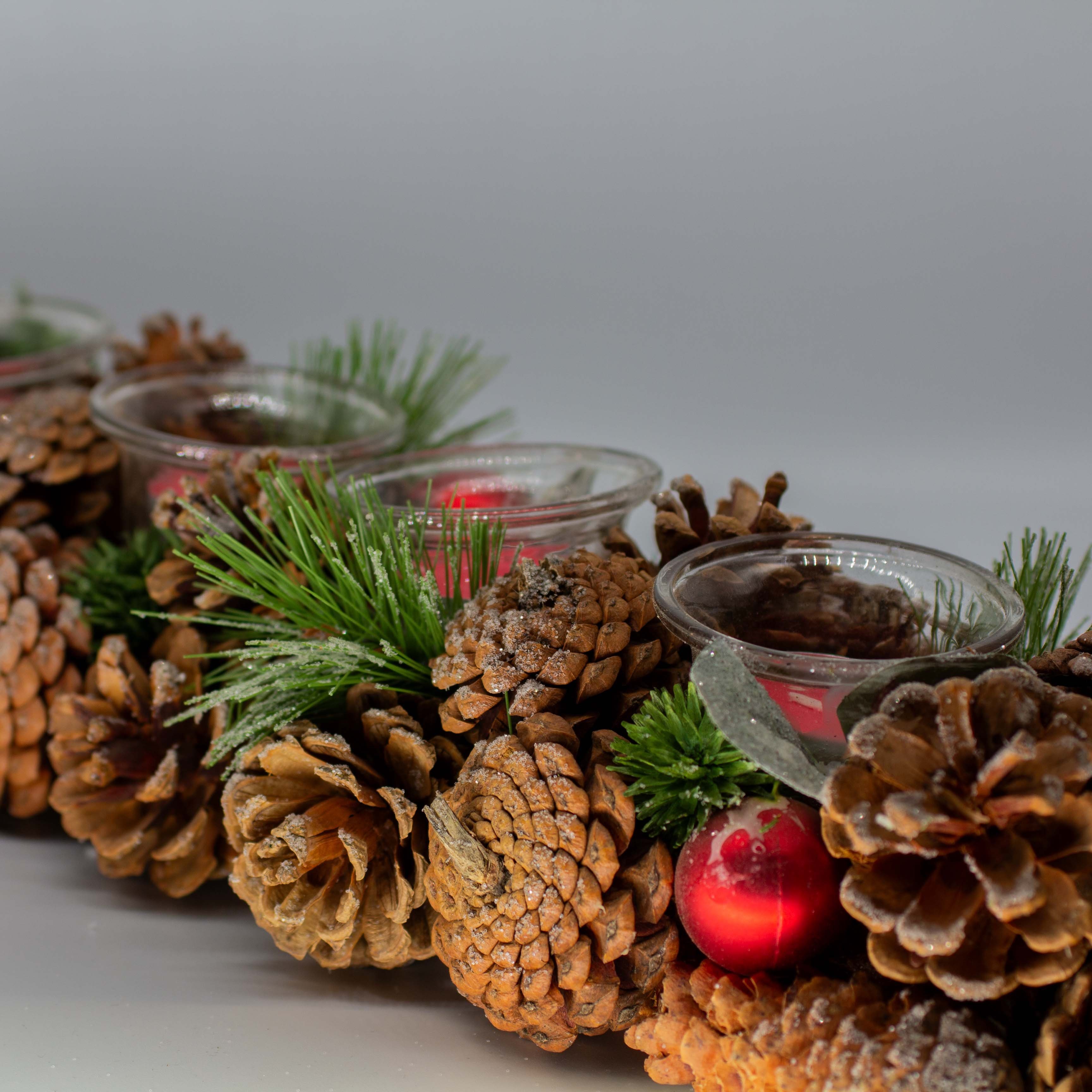 Weihnachtsdeko, Adventszeit, Adventsgesteck Dekoratives line® mit festliche Adventskranz für Easy Atmosphäre Teelichtern länglich, Weihnachtsgesteck