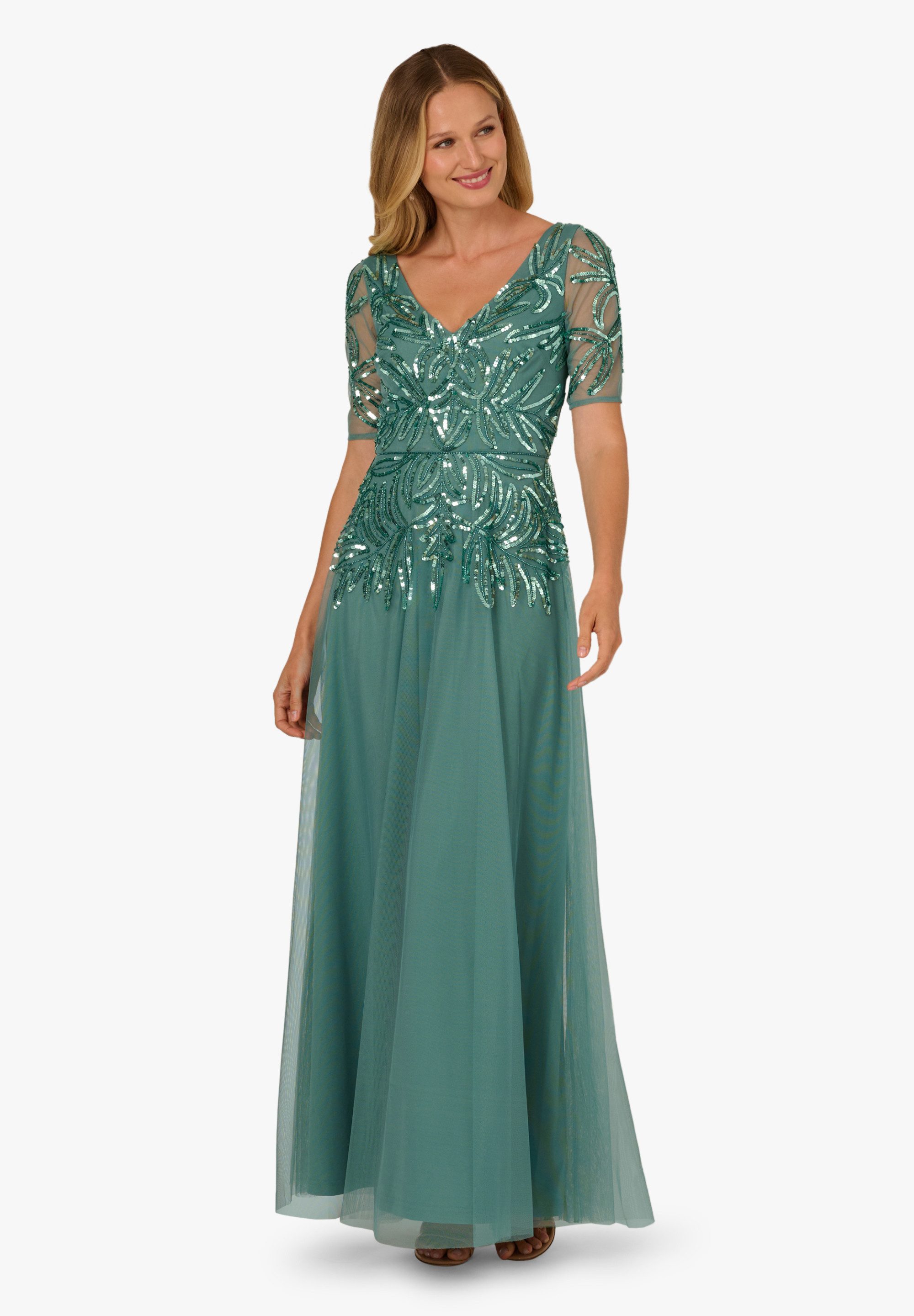 Adrianna Papell Abendkleid Beaded Mesh Long Dress Funkelndes Kleid mit Perl günstig online kaufen