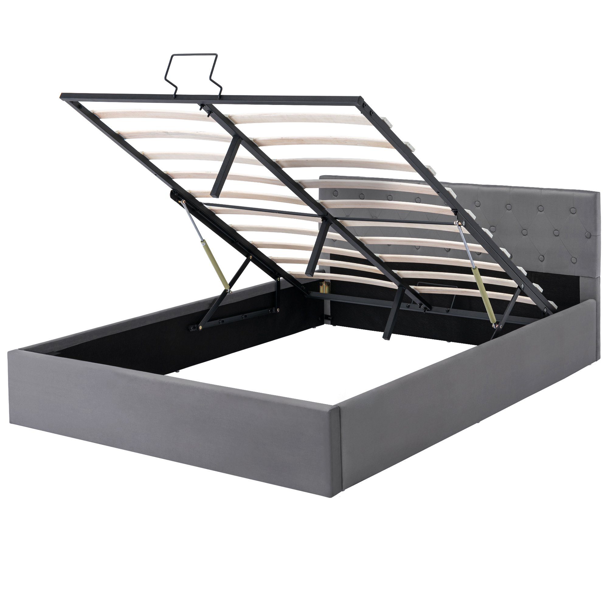 Boxspringbett (Polsterbett), Hydraulisches Doppelbett 140x200 cm mit Knopfheftung