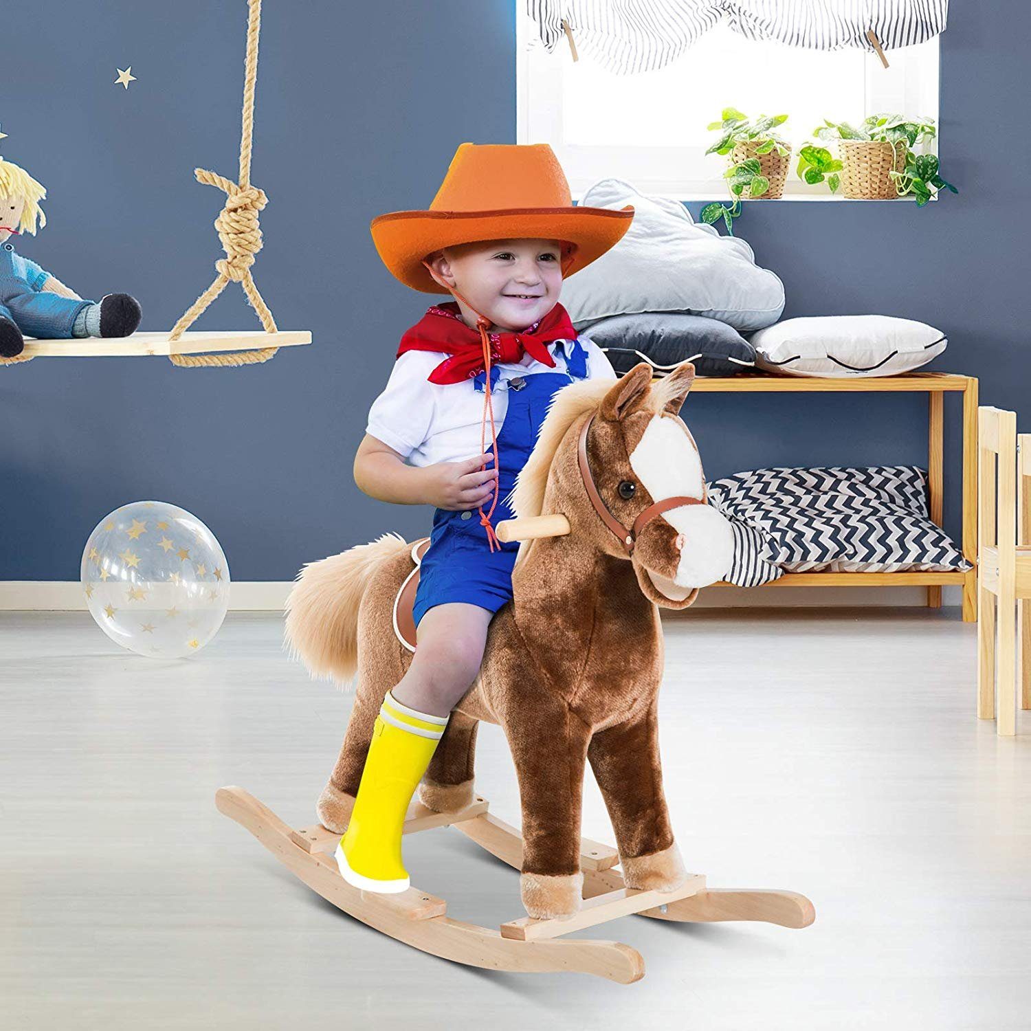 HOMCOM Schaukeltier Plüsch-Schaukelpferd für Kinder, Plüsch-Schaukeltier günstig online kaufen